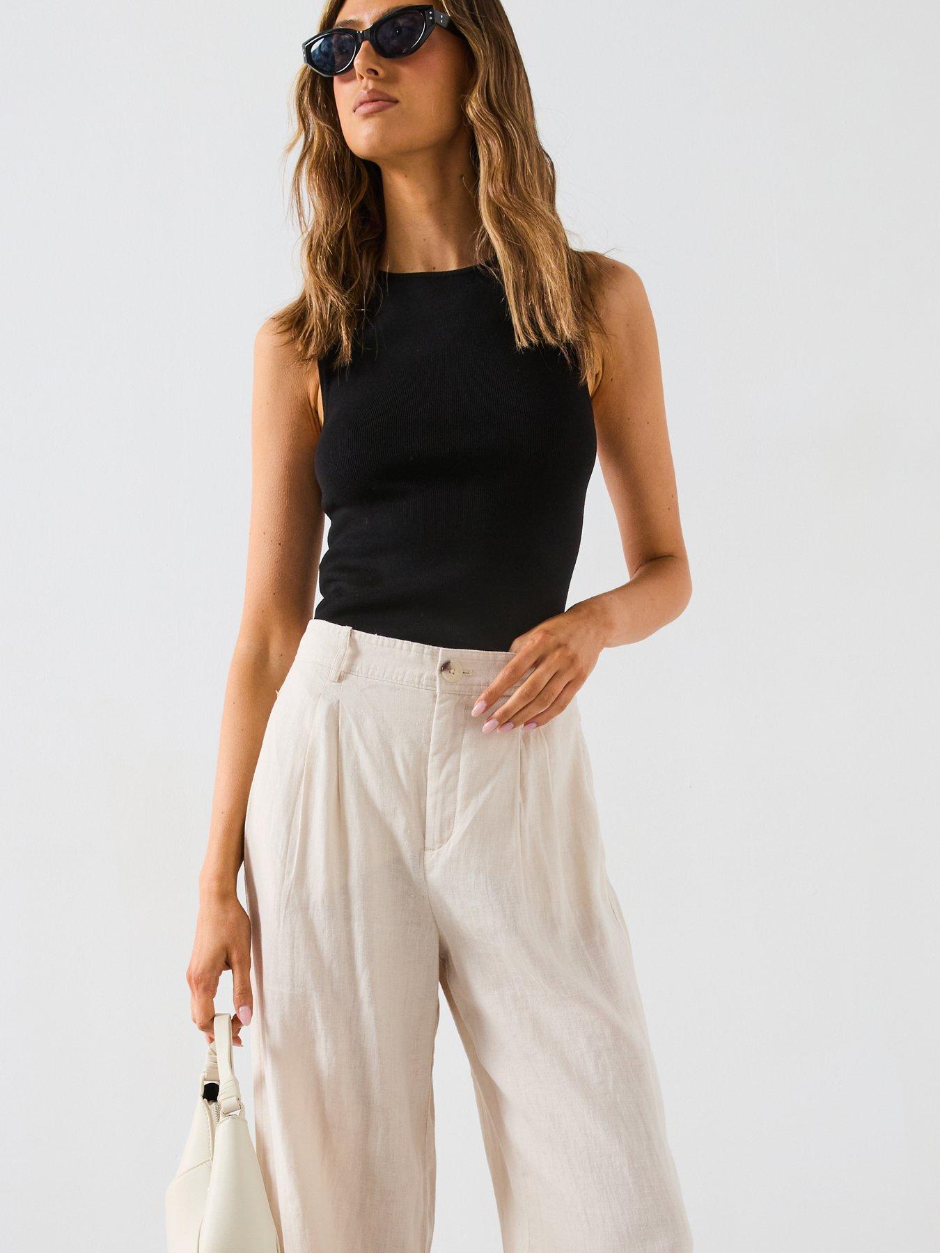 Image 6 of 6 of Mango Linen Trousers With Tortoiseshell Button - Pastel
