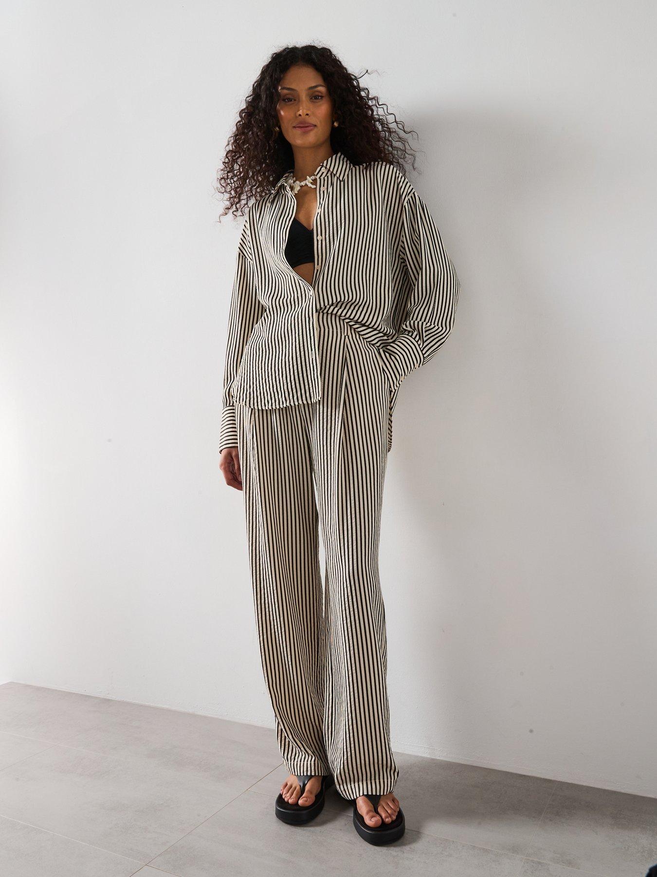Image 6 of 6 of Mango Striped Textured Shirt - Cream