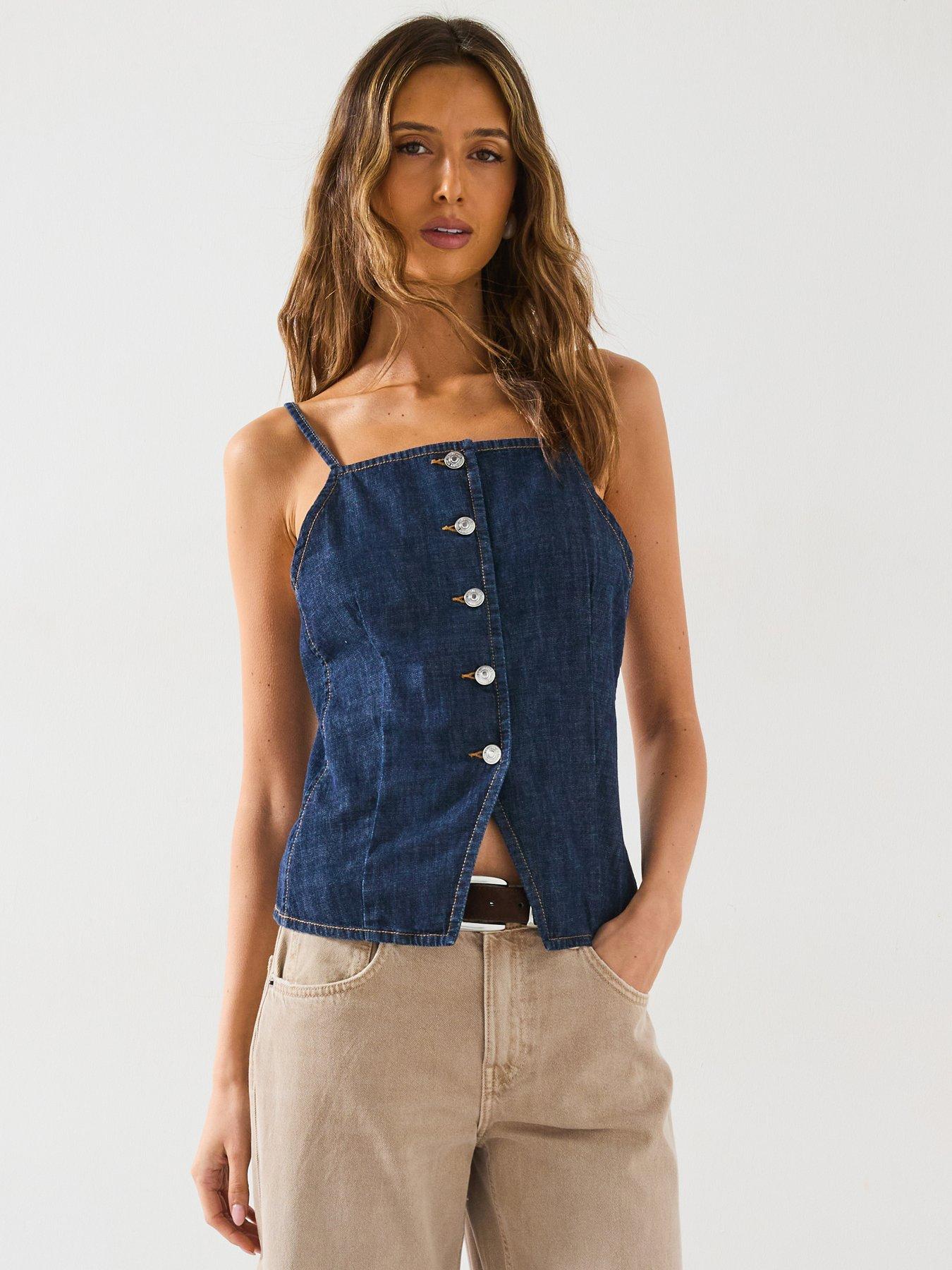 Mango Buttoned Denim Top - Blue