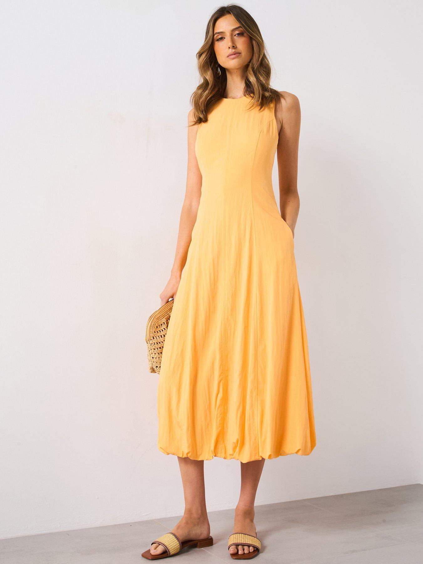Mango Puffed Hem Midi Dress - Orange