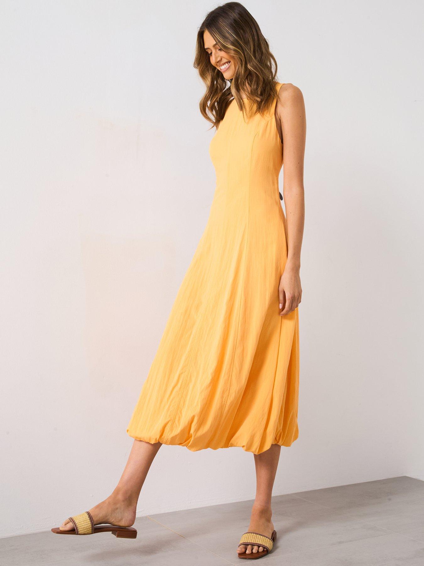 mango-puffed-hem-midi-dress-orangeoutfit