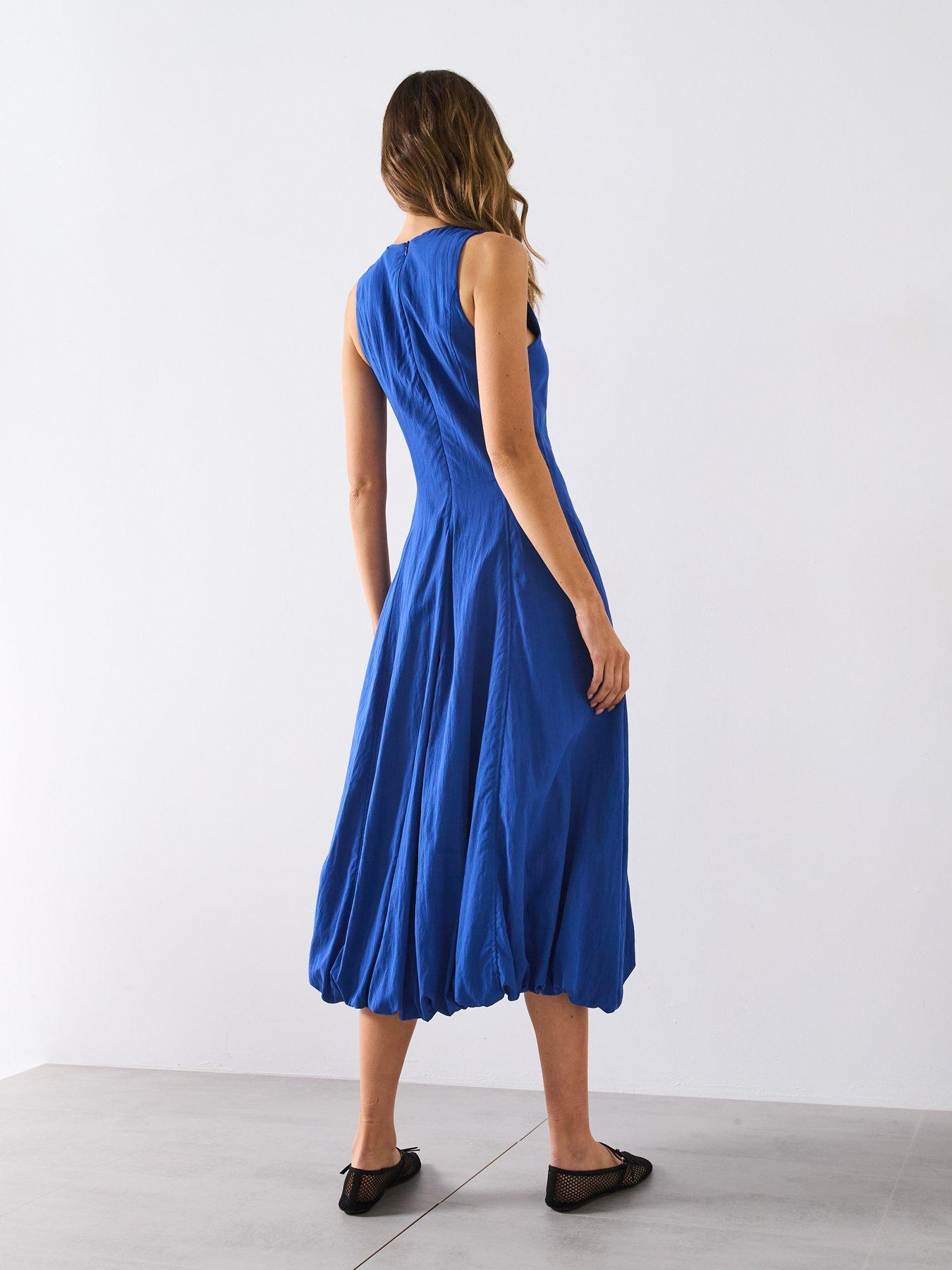 mango-puffed-hem-midi-dress-bluestillFront
