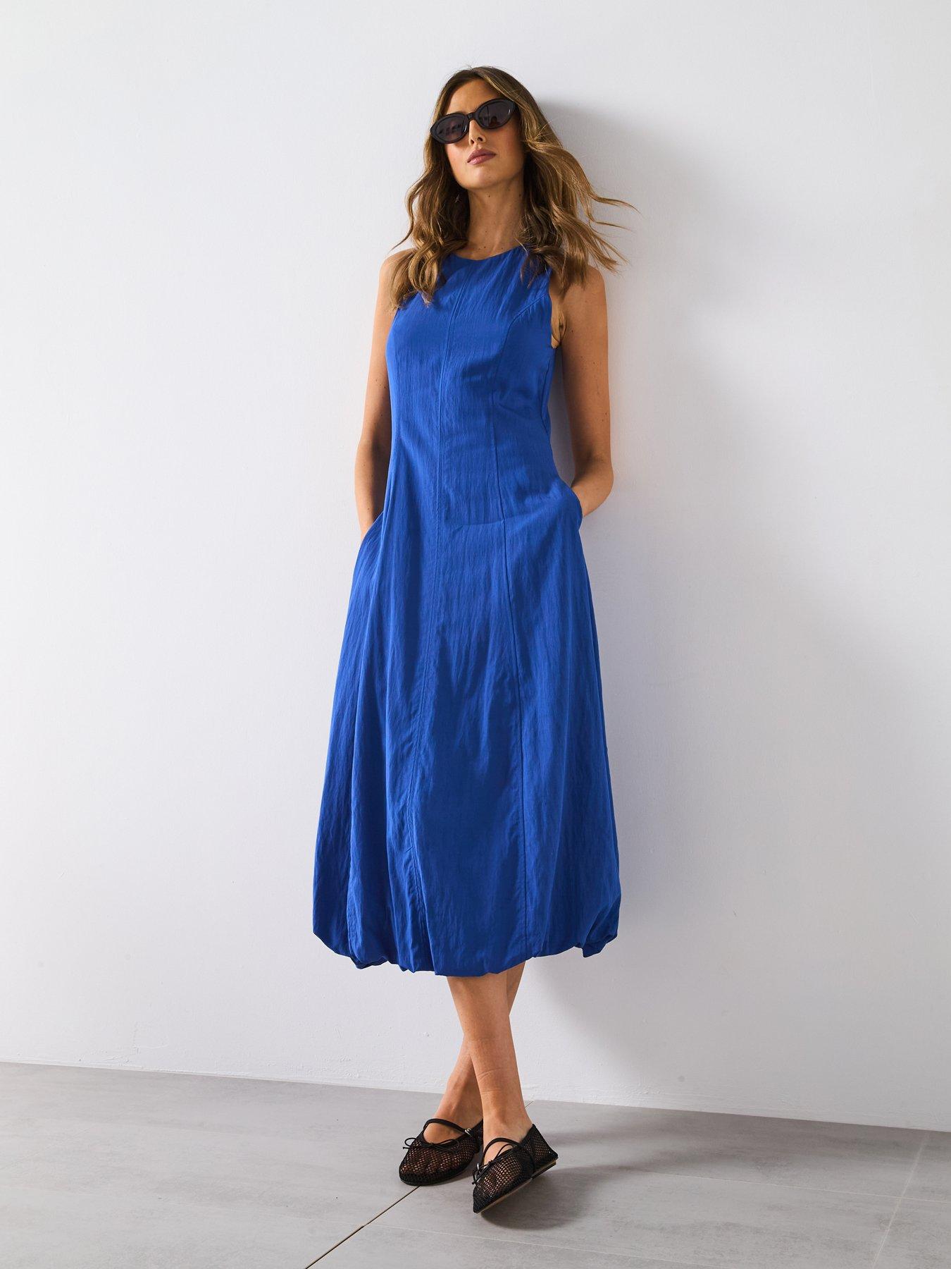 mango-puffed-hem-midi-dress-blueback