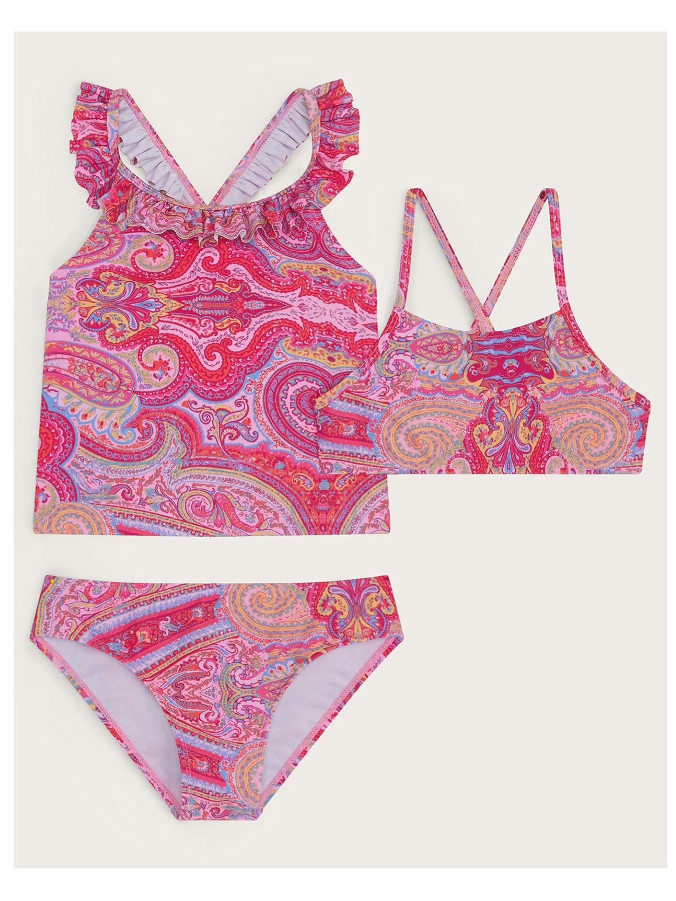 Image 1 of 3 of Monsoon Girls 3 Piece Paisley Swim Set - Pink