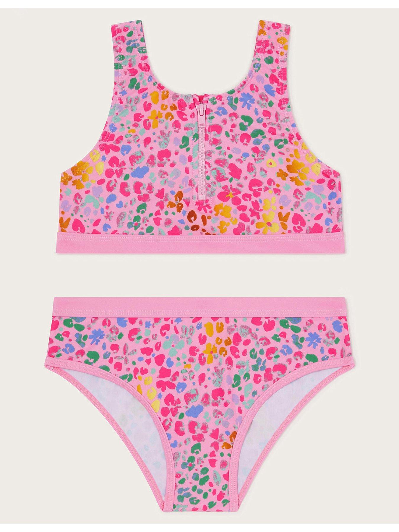 Image 1 of 3 of Monsoon Girls Leopard Print Sporty Bikini Set - Pink