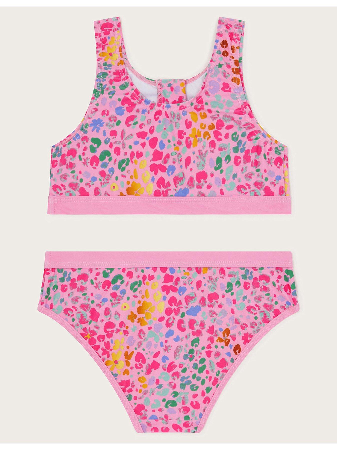 Image 2 of 3 of Monsoon Girls Leopard Print Sporty Bikini Set - Pink