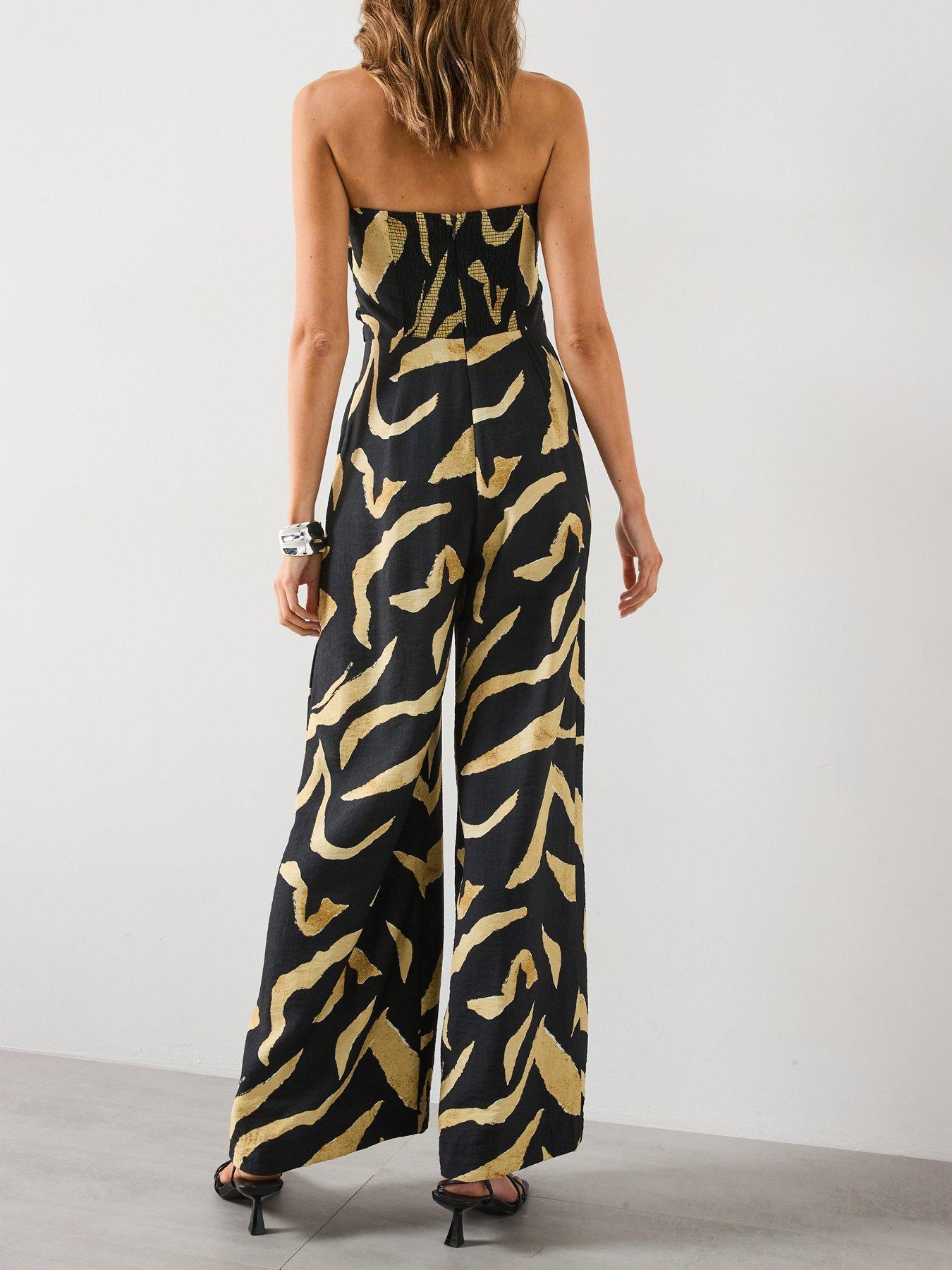 Image 2 of 6 of Mango Printed Strapless Jumpsuit - Black