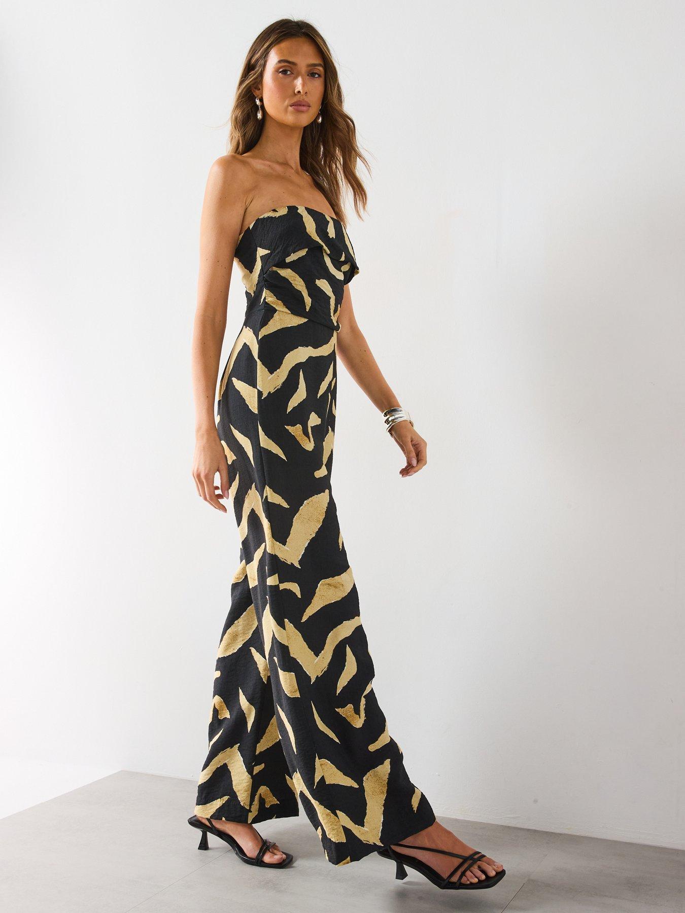 Image 3 of 6 of Mango Printed Strapless Jumpsuit - Black