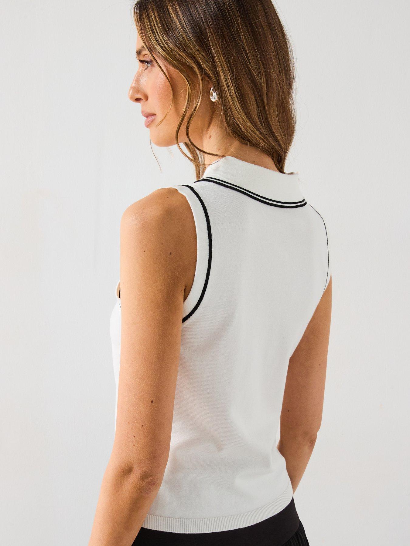 Image 2 of 5 of Mango Polo-Neck Knitted Top With Contrasting Trims - Cream