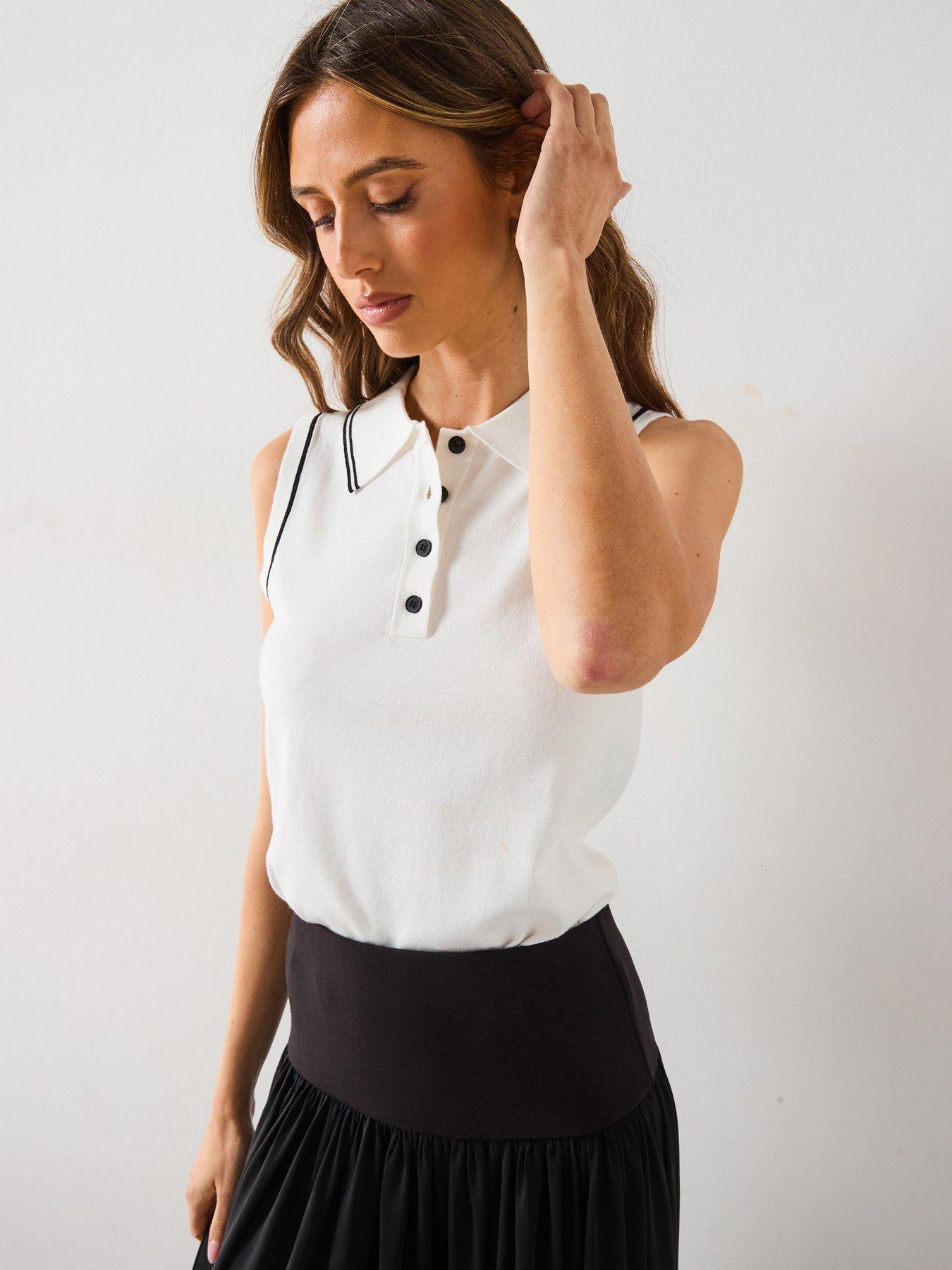 Image 4 of 5 of Mango Polo-Neck Knitted Top With Contrasting Trims - Cream