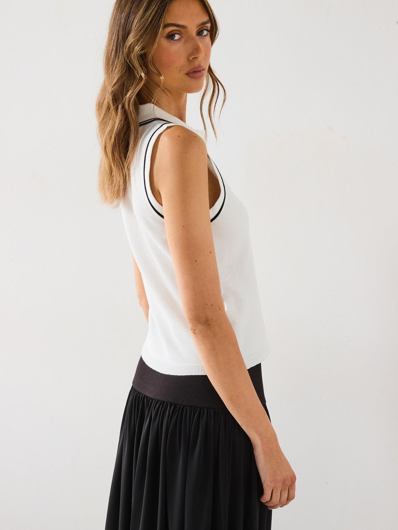 Image 5 of 5 of Mango Polo-Neck Knitted Top With Contrasting Trims - Cream