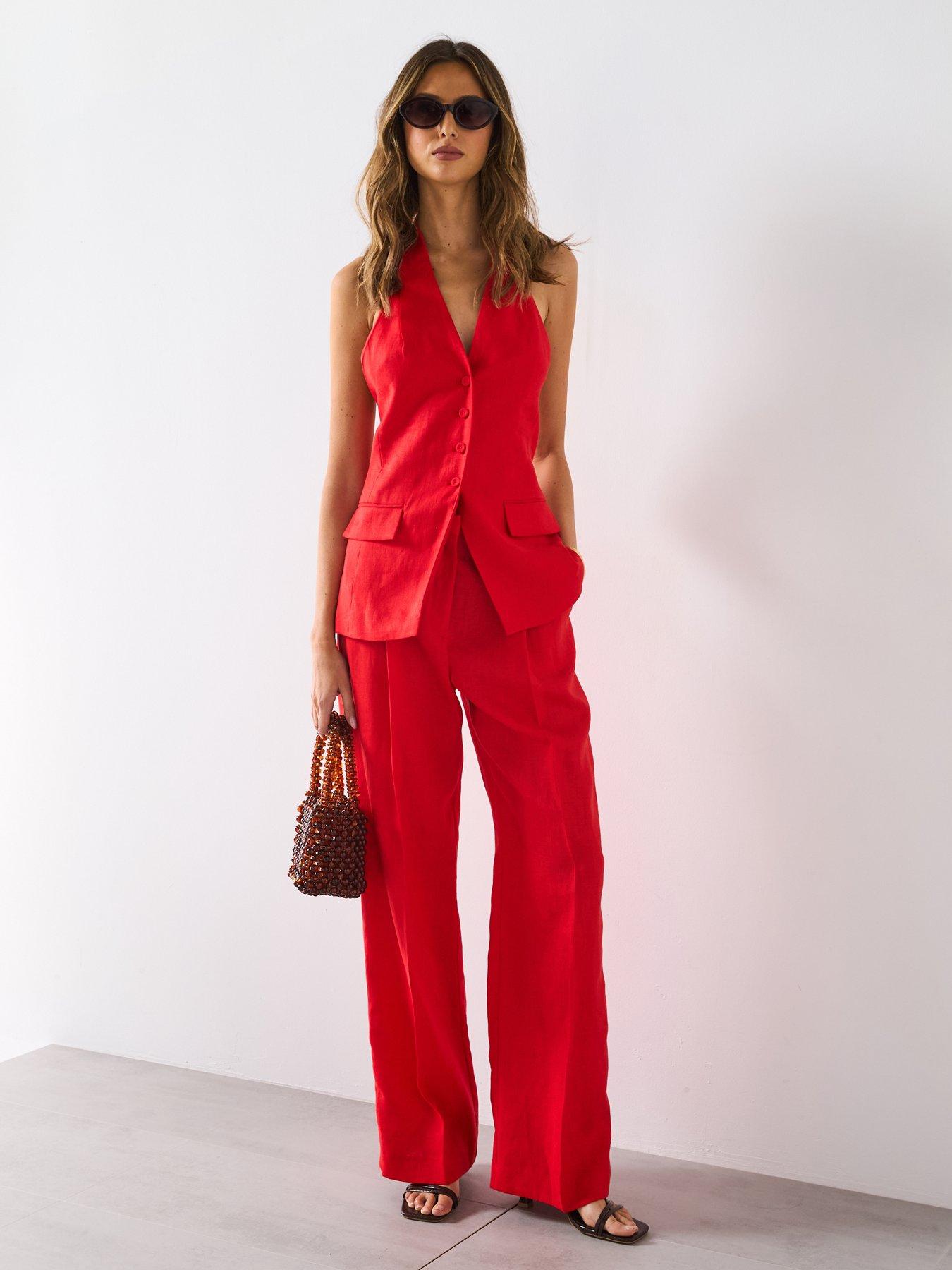 Image 5 of 6 of Mango Linen Halter-Neck Suit Waistcoat - Red