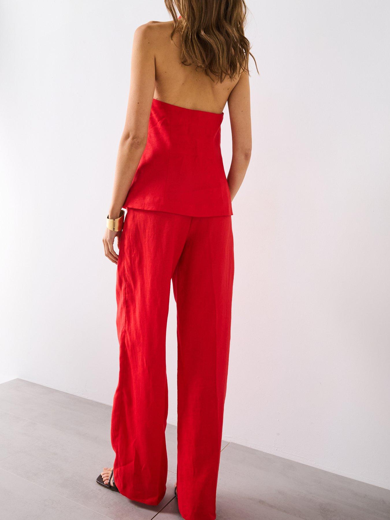 Image 6 of 6 of Mango Linen Halter-Neck Suit Waistcoat - Red