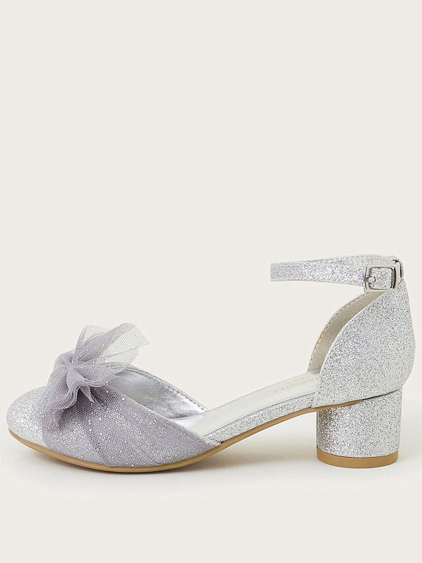 Image 1 of 3 of Monsoon Girls Net Bow Two-part Heeled Shoes - Silver