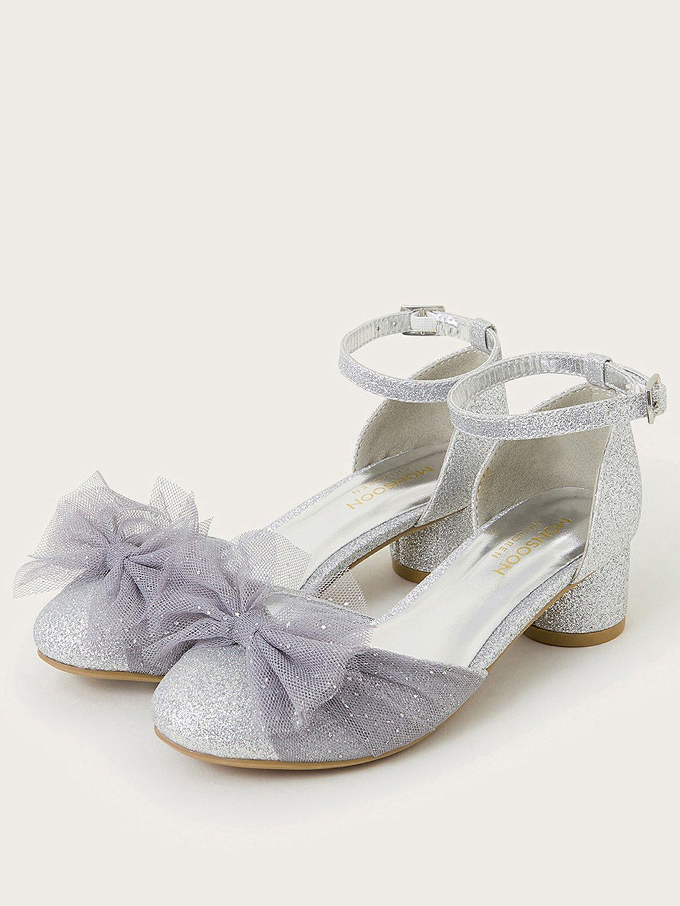 Image 2 of 3 of Monsoon Girls Net Bow Two-part Heeled Shoes - Silver
