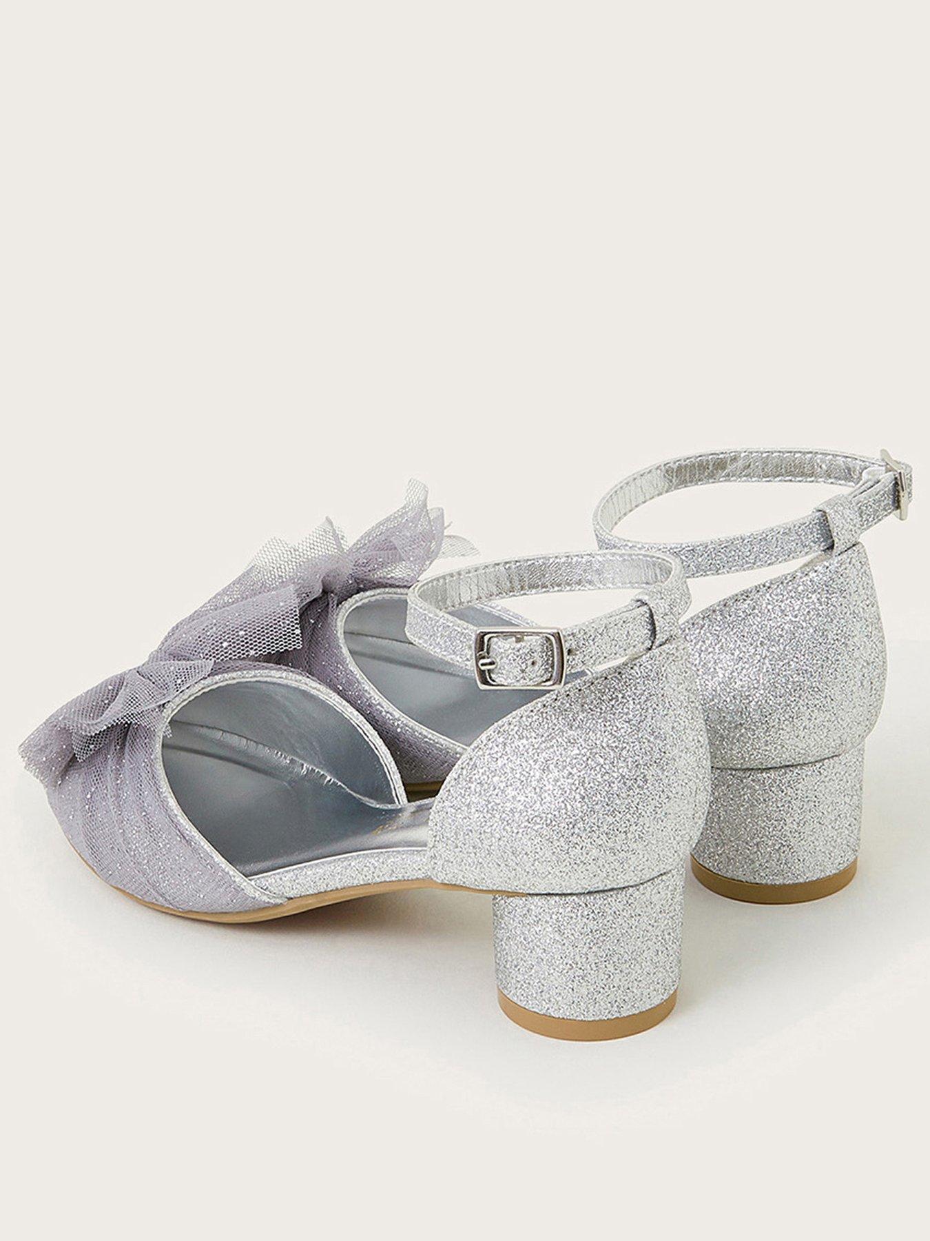 Image 3 of 3 of Monsoon Girls Net Bow Two-part Heeled Shoes - Silver