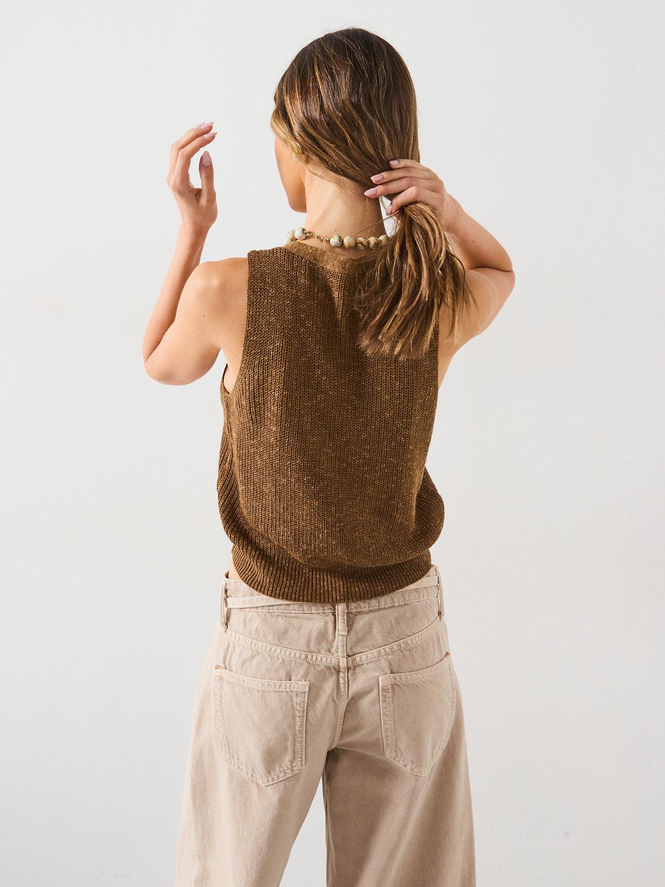 Image 2 of 6 of Mango Chunky-Knit Waistcoat With Buttons - Brown