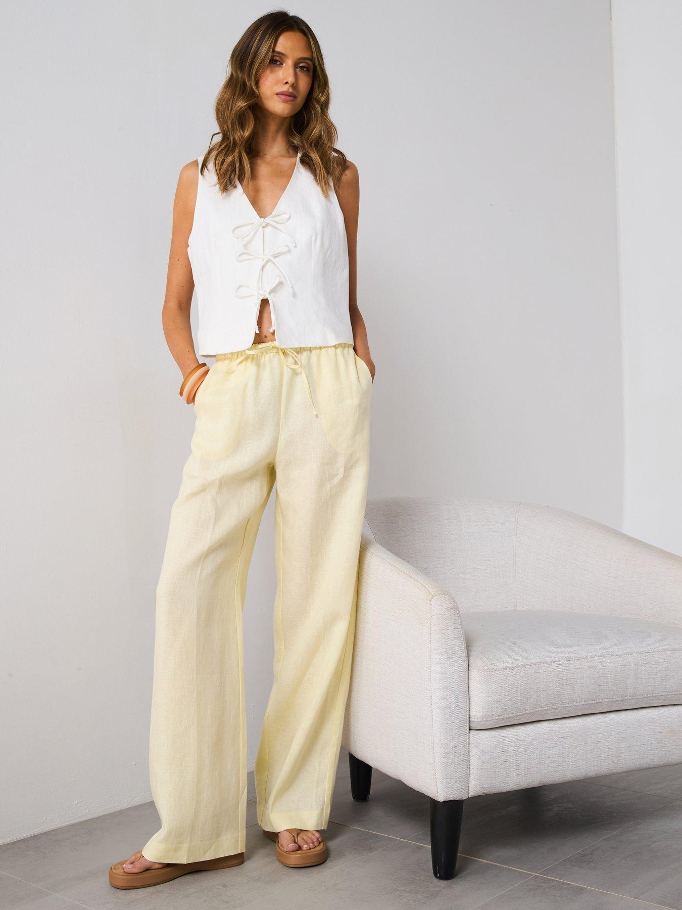 mango-straight-linen-pants-with-bow-yellowback