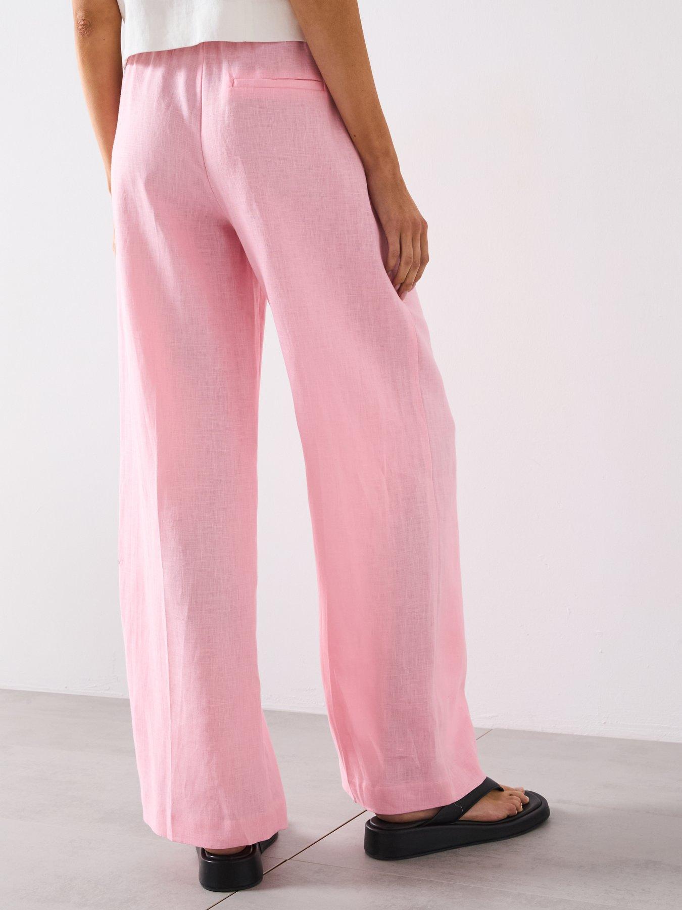Image 2 of 6 of Mango Straight Linen Pants With Bow - Pink