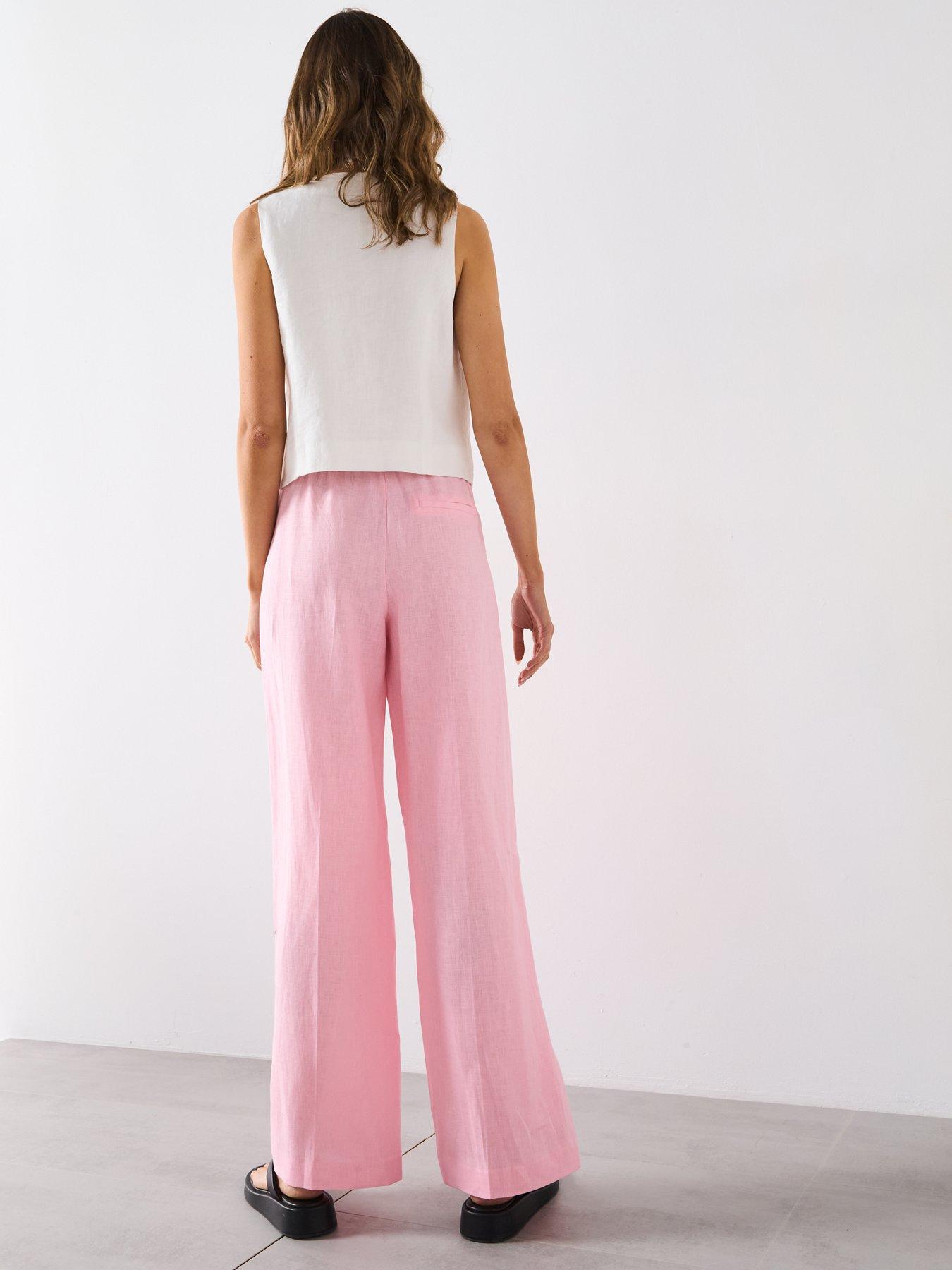 Image 6 of 6 of Mango Straight Linen Pants With Bow - Pink