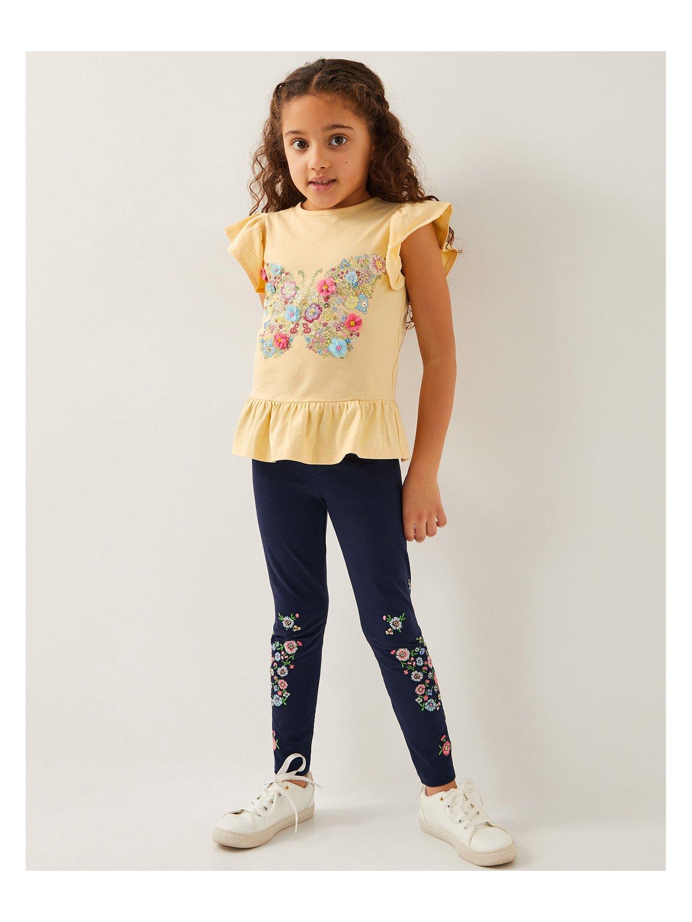 undefined Girls Floral Butterfly Frilly T-Shirt - Yellow