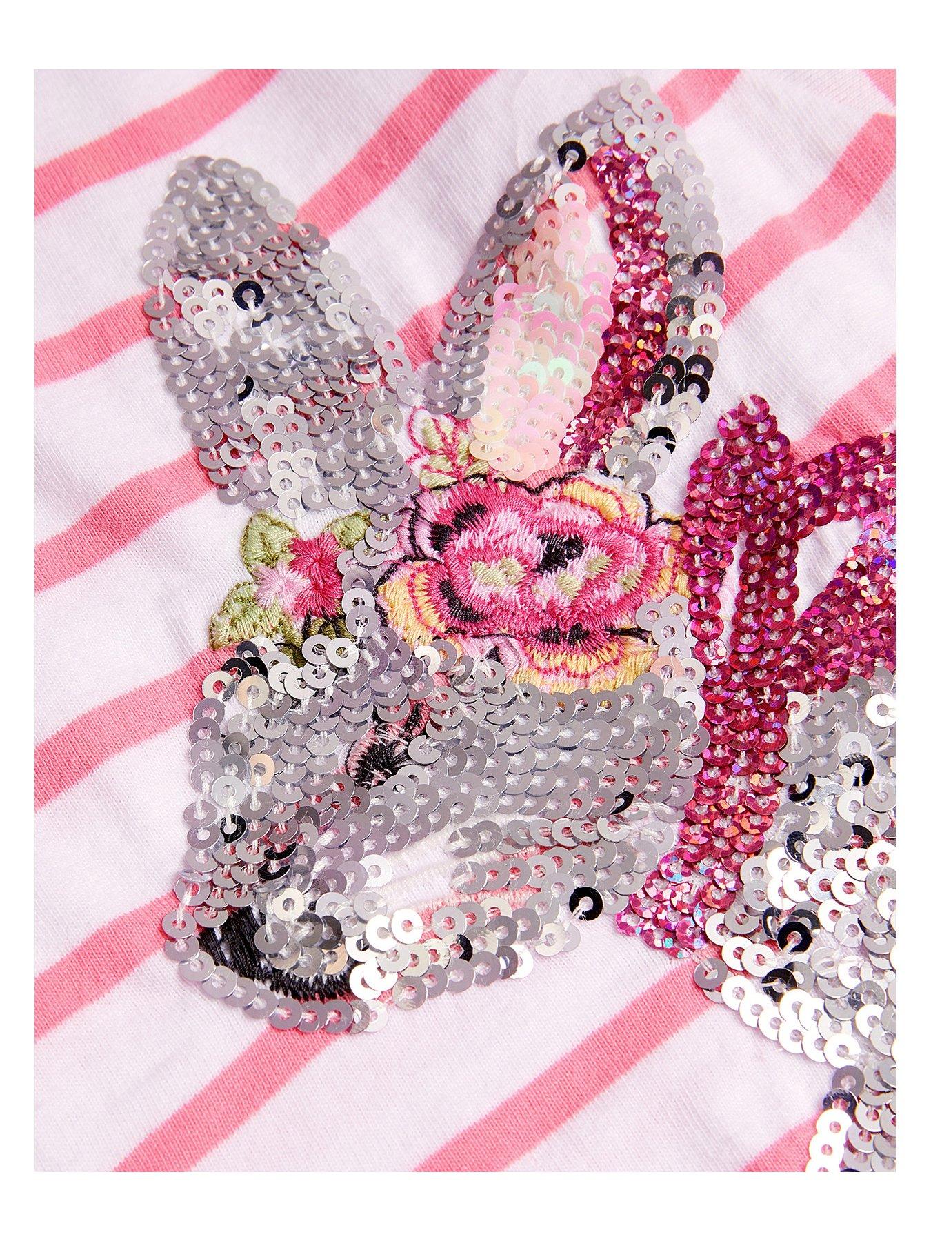 Image 3 of 3 of Monsoon Girls Sequin Bunny Stripe T-Shirt - Light Cream