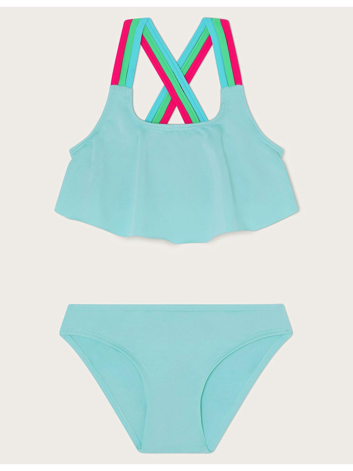 Image 1 of 3 of Monsoon Girls Cross Strap Frilly Bikini Set - Green