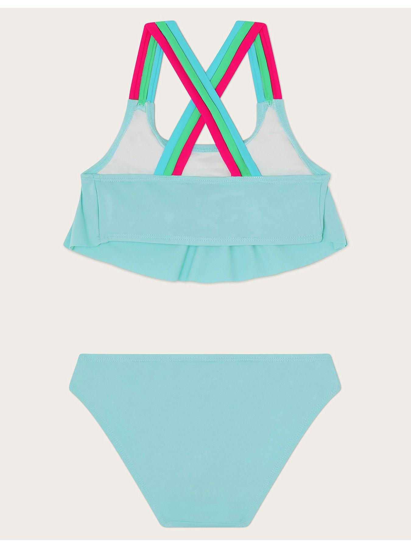 Image 2 of 3 of Monsoon Girls Cross Strap Frilly Bikini Set - Green