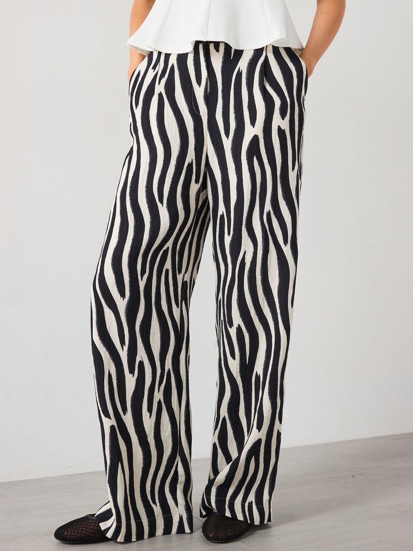 Image of Mango Zebra-Print Straight-Fit Trousers - Black