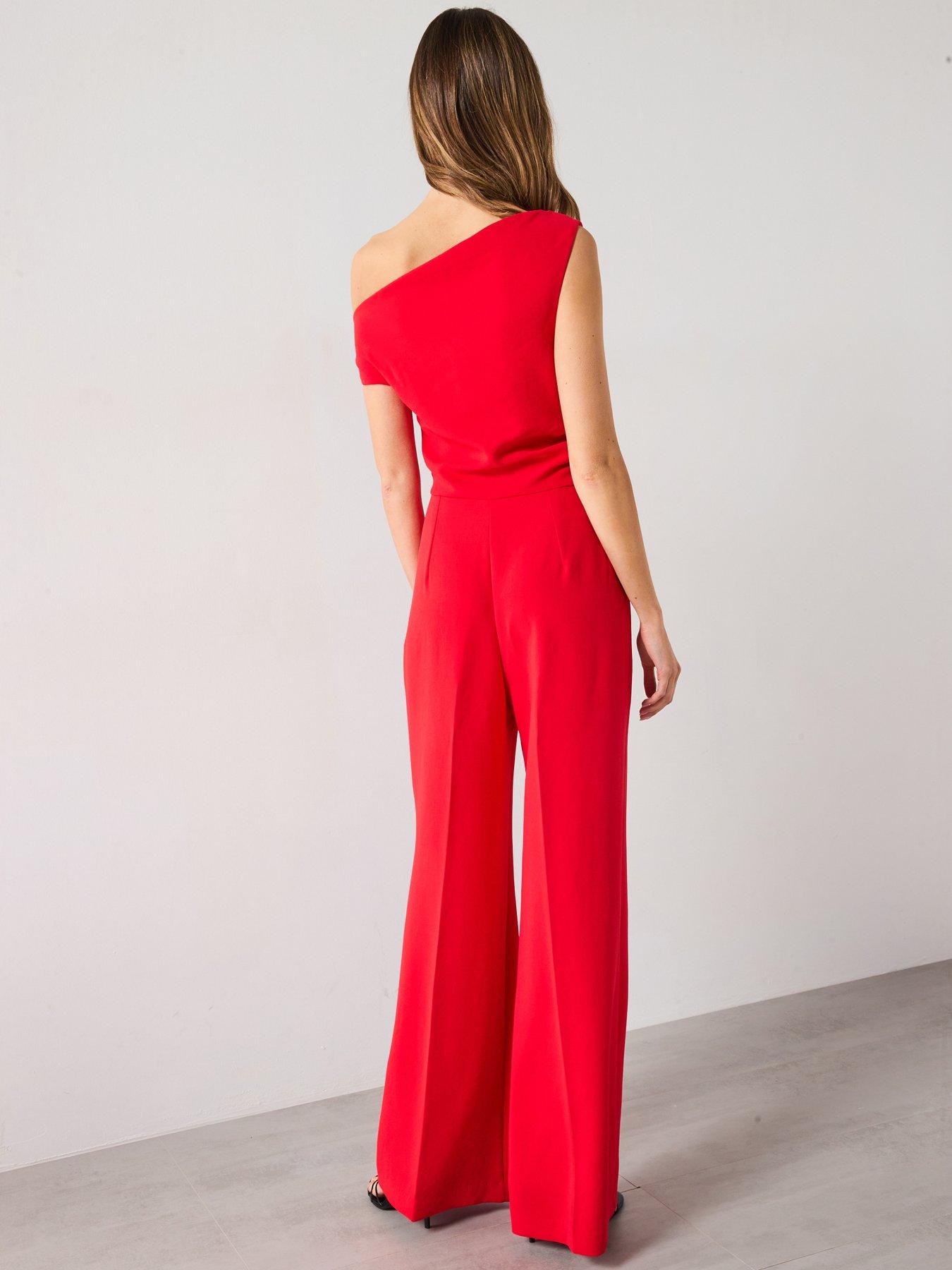 Image 2 of 6 of Mango Long Asymmetrical Draped Jumpsuit - Red