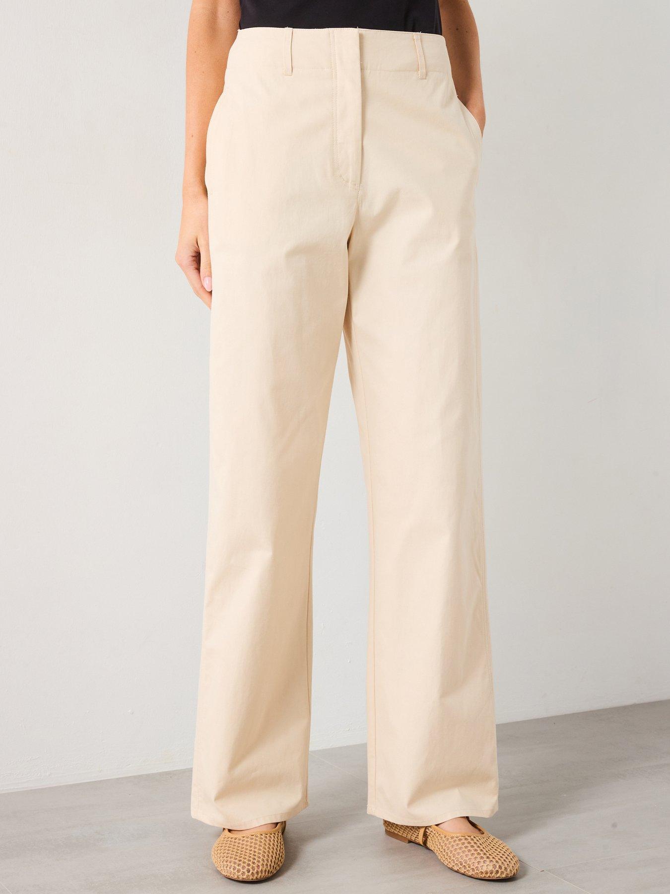 Image 1 of 6 of Mango Mid-Rise Straight-Fit Cotton Trousers - Cream