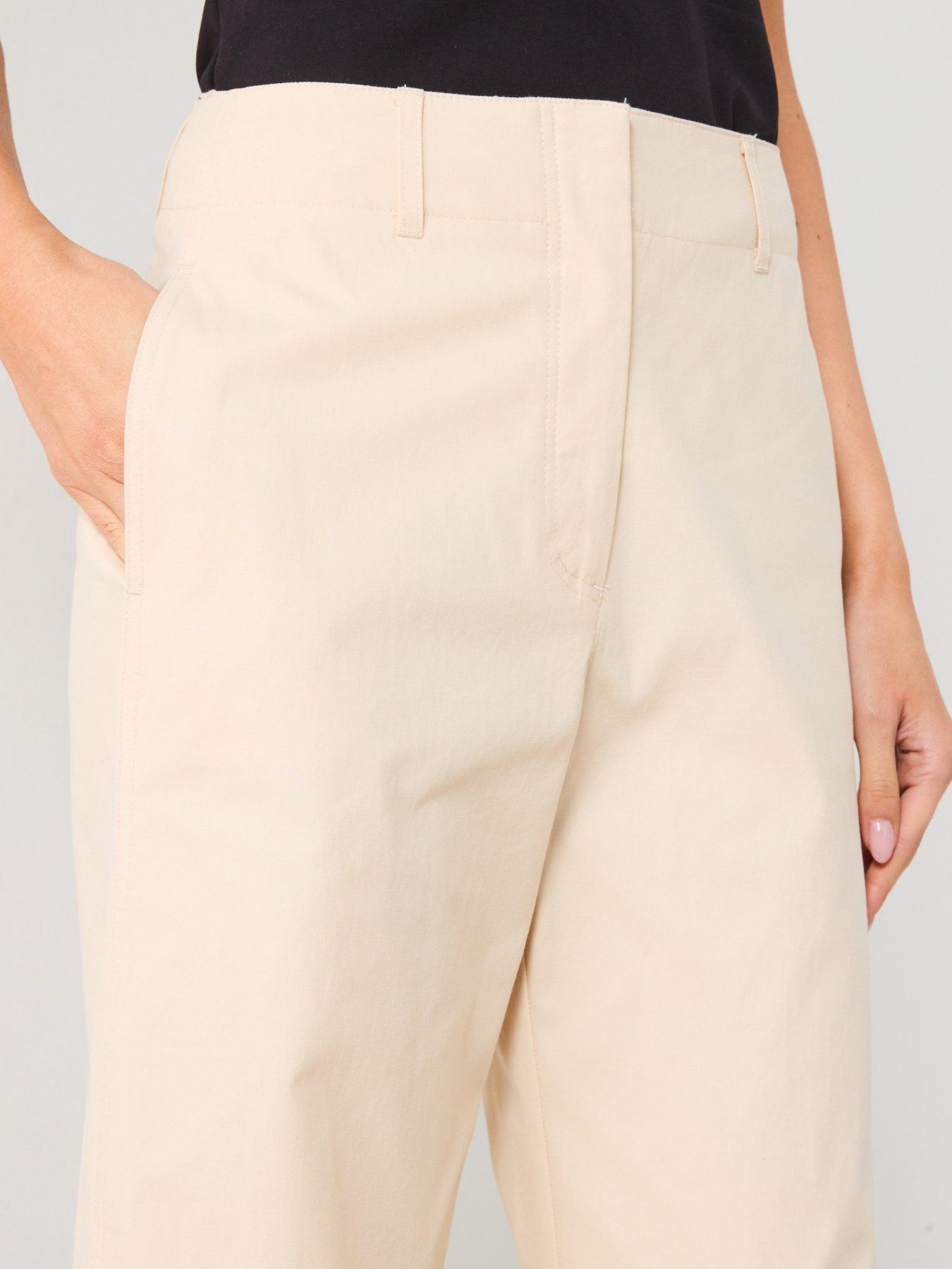 Image 4 of 6 of Mango Mid-Rise Straight-Fit Cotton Trousers - Cream