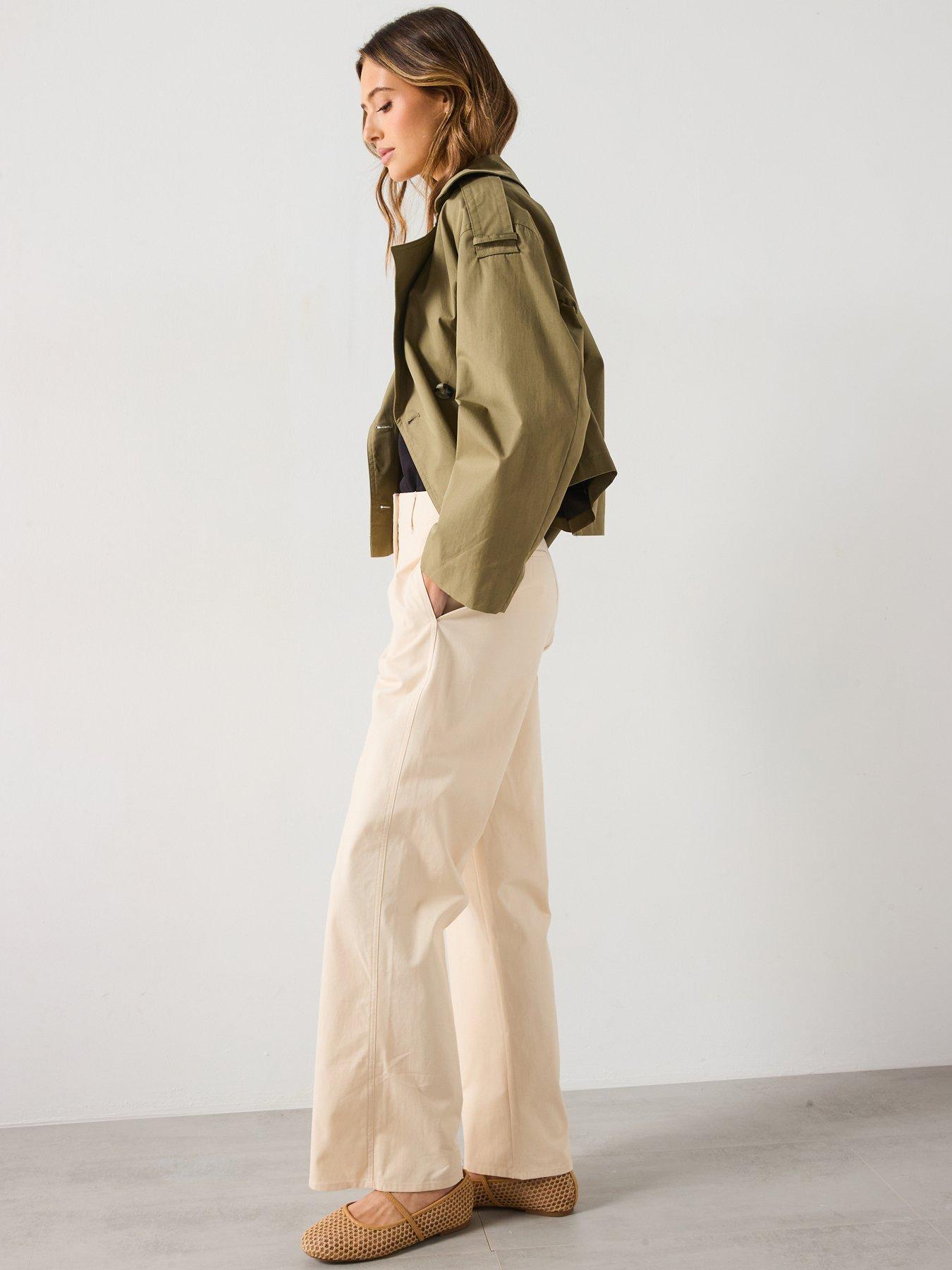 Image 6 of 6 of Mango Mid-Rise Straight-Fit Cotton Trousers - Cream