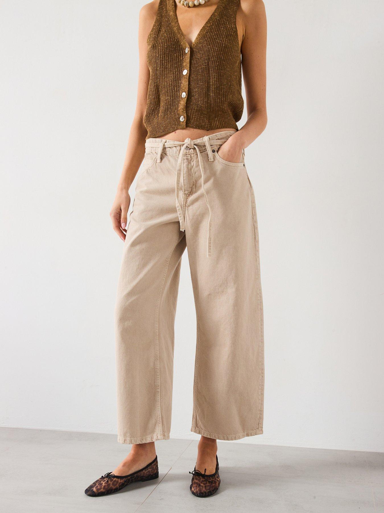Image 1 of 6 of Mango Balloon Jeans With Belt - Beige