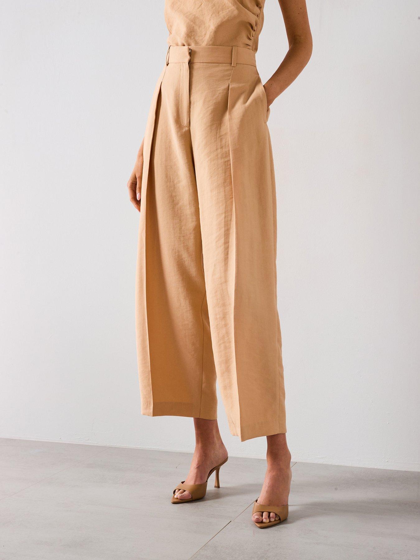 Image 1 of 6 of Mango Straight Lyocell Trousers With Pleats - Cream