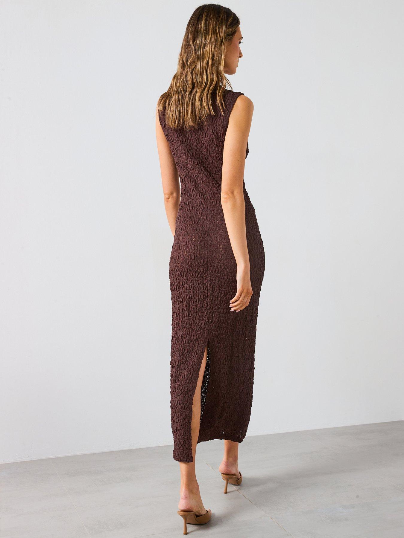 Image 2 of 5 of Mango Perkins Collar Textured Dress - Brown