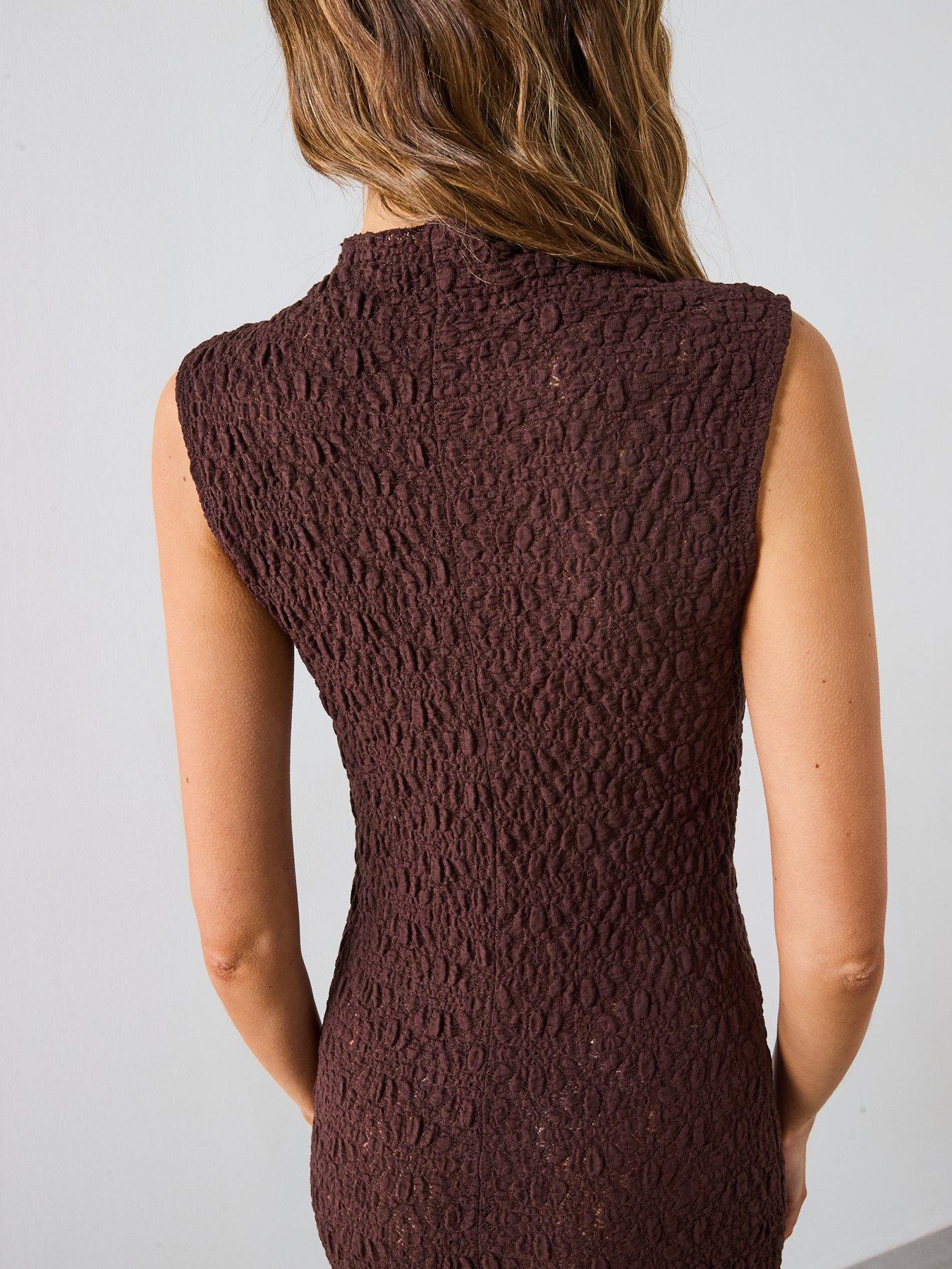 Image 5 of 5 of Mango Perkins Collar Textured Dress - Brown