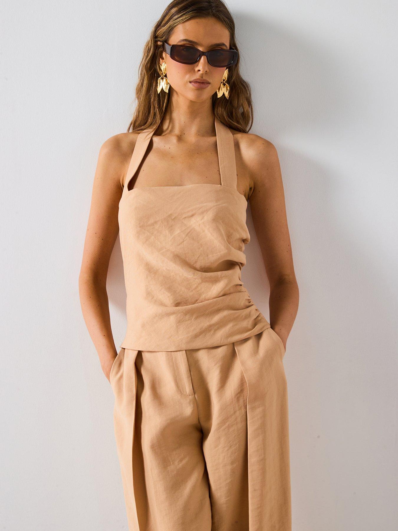 mango-lyocell-top-with-gathered-detail-cream