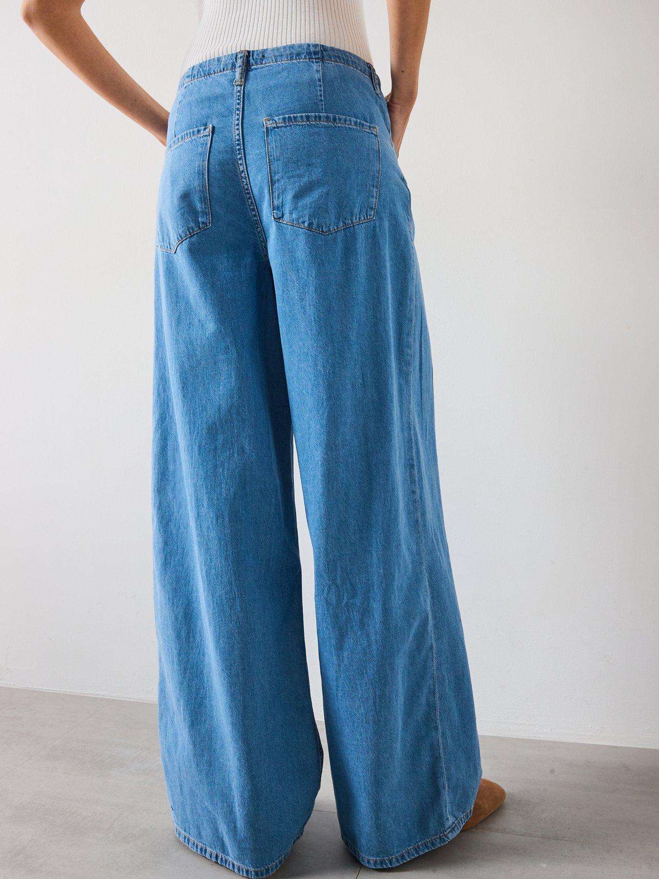 Image 2 of 6 of Mango Wide Leg Denim Trousers With Belt - Blue