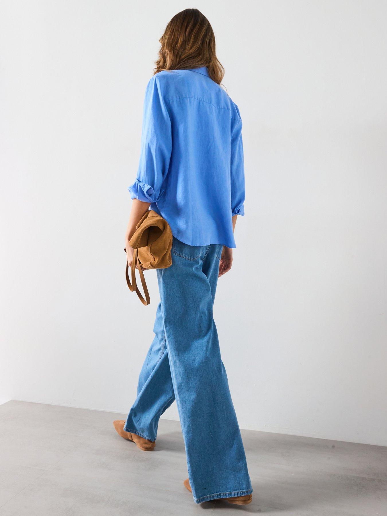 Image 5 of 6 of Mango Wide Leg Denim Trousers With Belt - Blue
