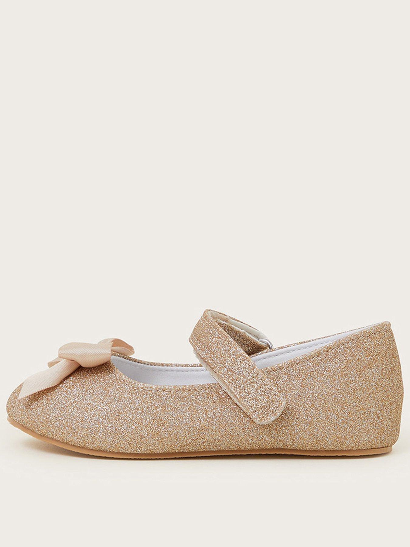Image of Monsoon Baby Girls Glitter Bow Walker Shoes - Gold