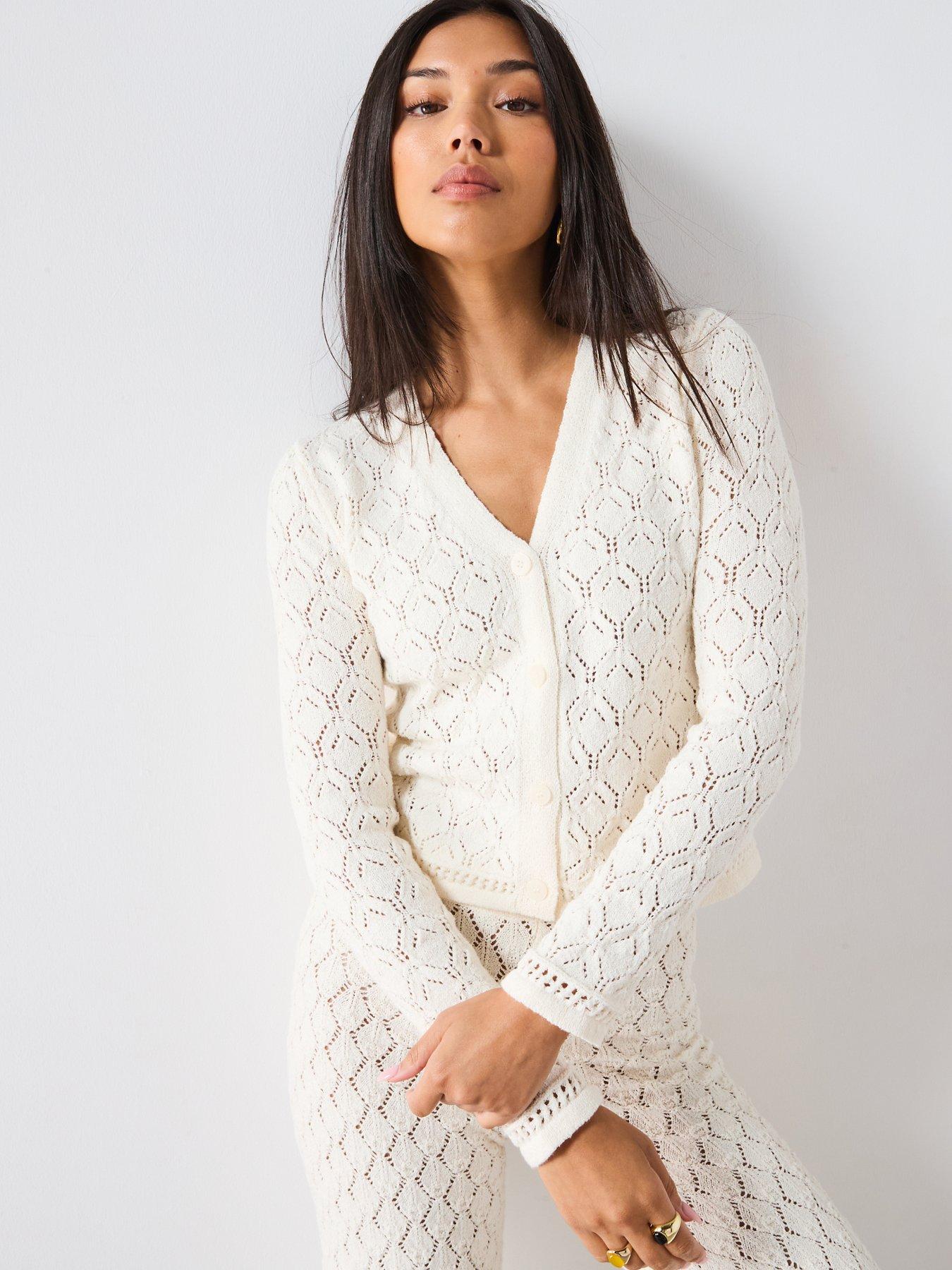 Image of Mango Pattern Knit Detailed Cardigan - Cream