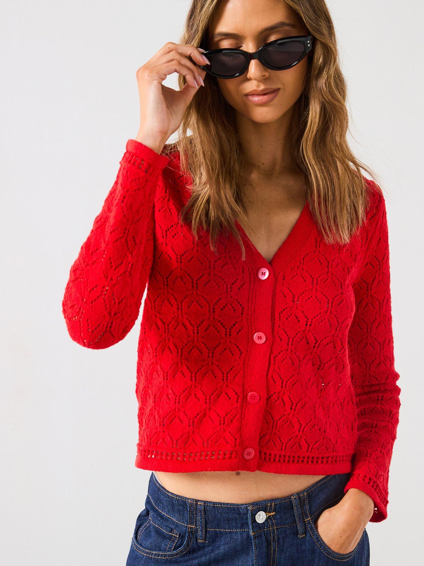 undefined Pattern Knit Detailed Cardigan - Red