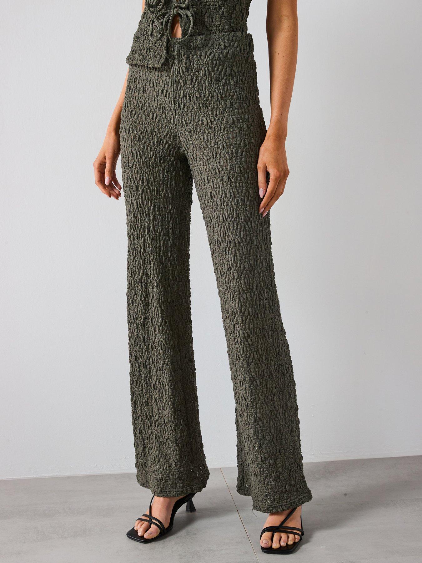 Mango Straight Textured Trousers - Khaki