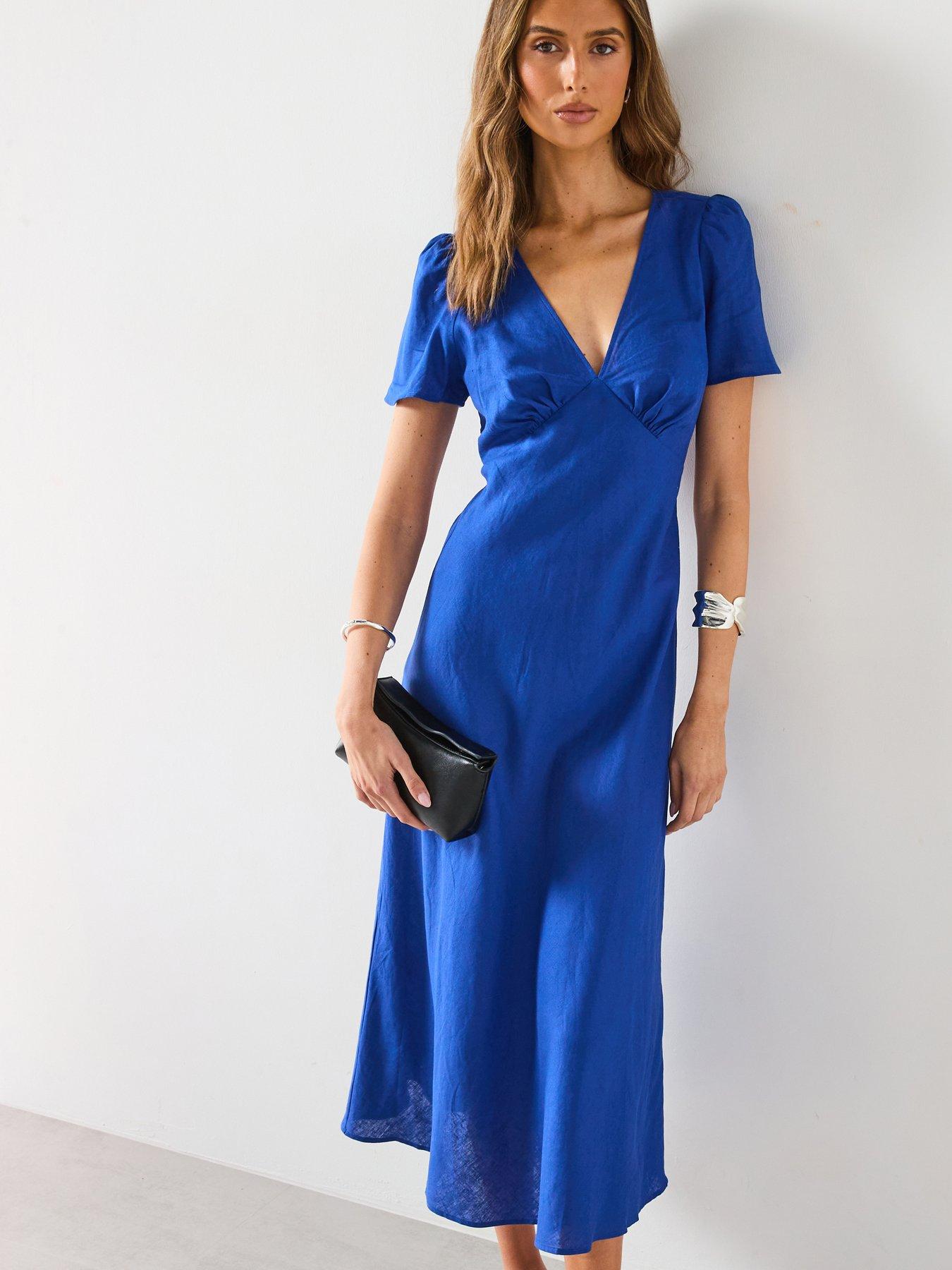 Image 1 of 6 of Mango Linen-blend Dress - Blue