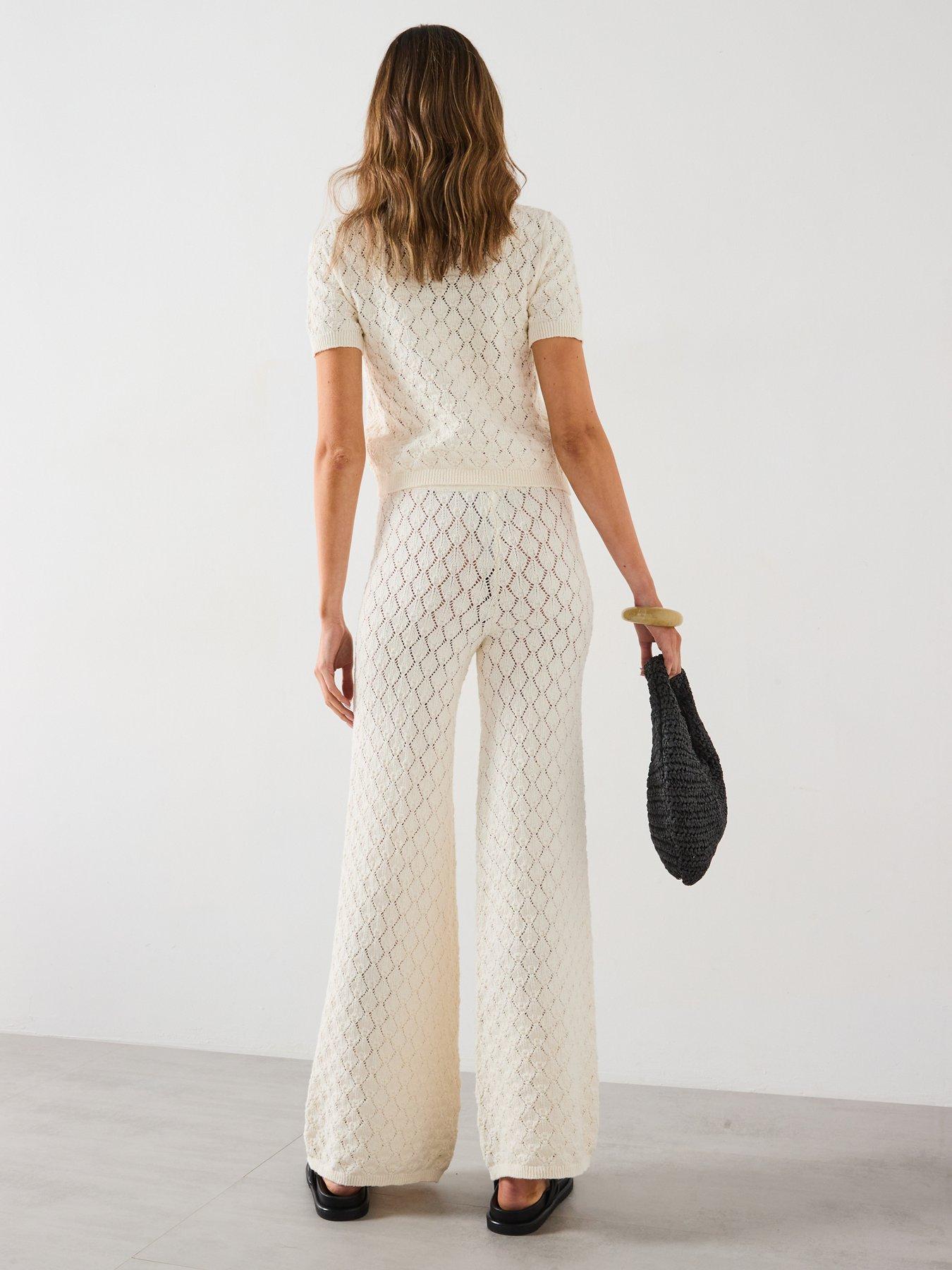 Image 6 of 6 of Mango Straight-fit Openwork Knitted Trousers - Cream