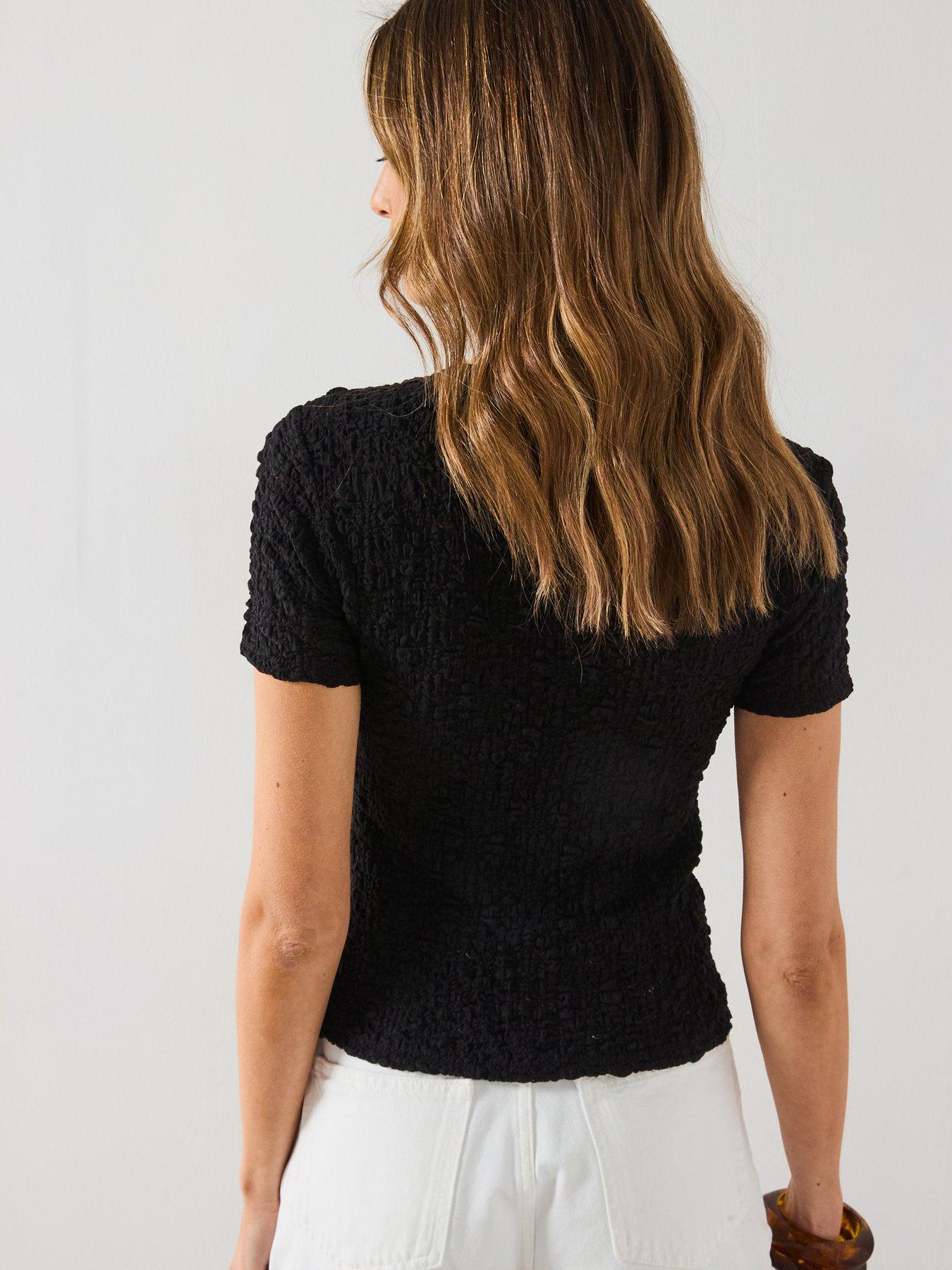 Image 2 of 5 of Mango Textured Cotton-Blend T-Shirt - Black
