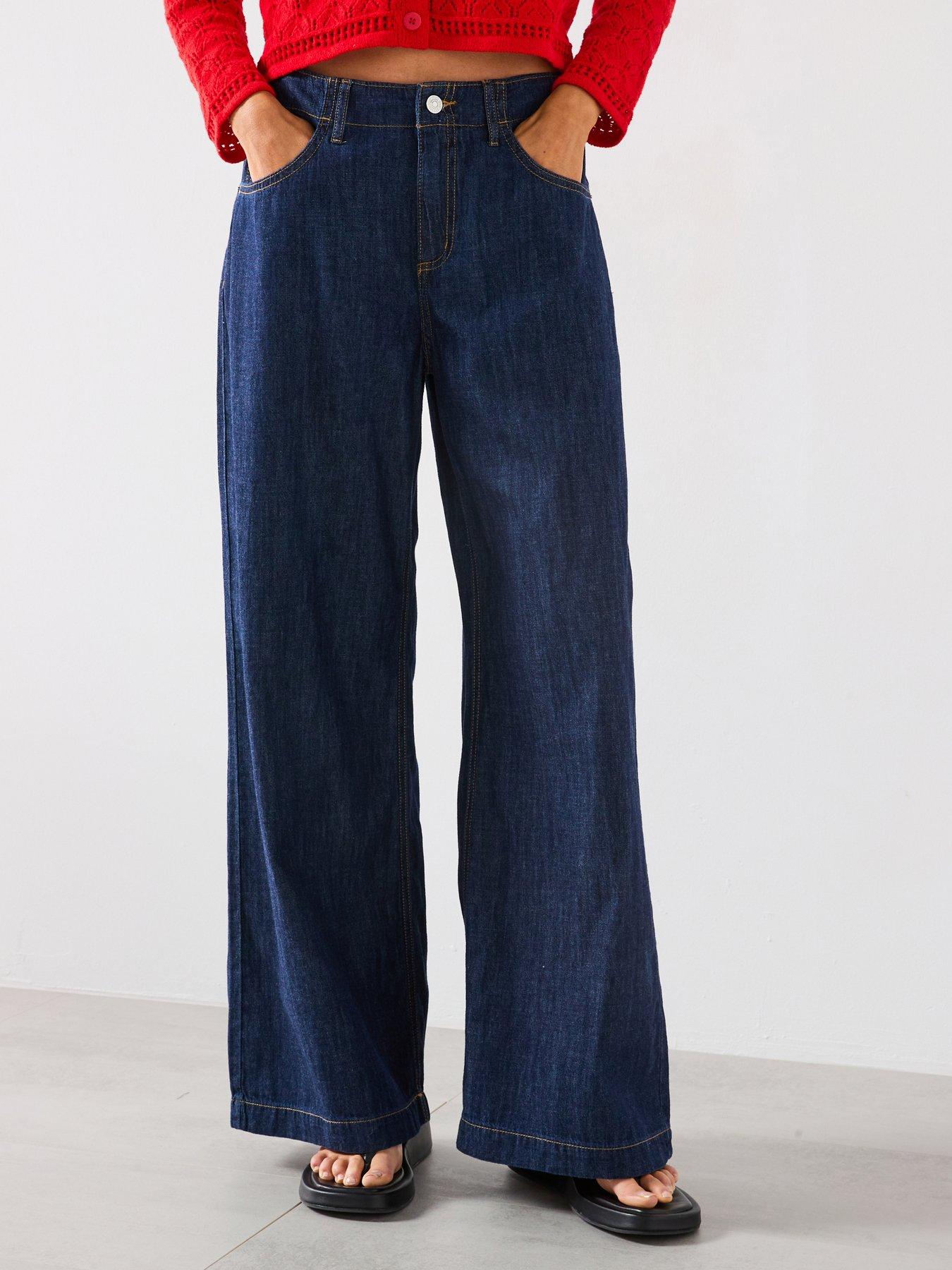 Image of Mango Wide Leg Mid-Rise Jeans - Blue