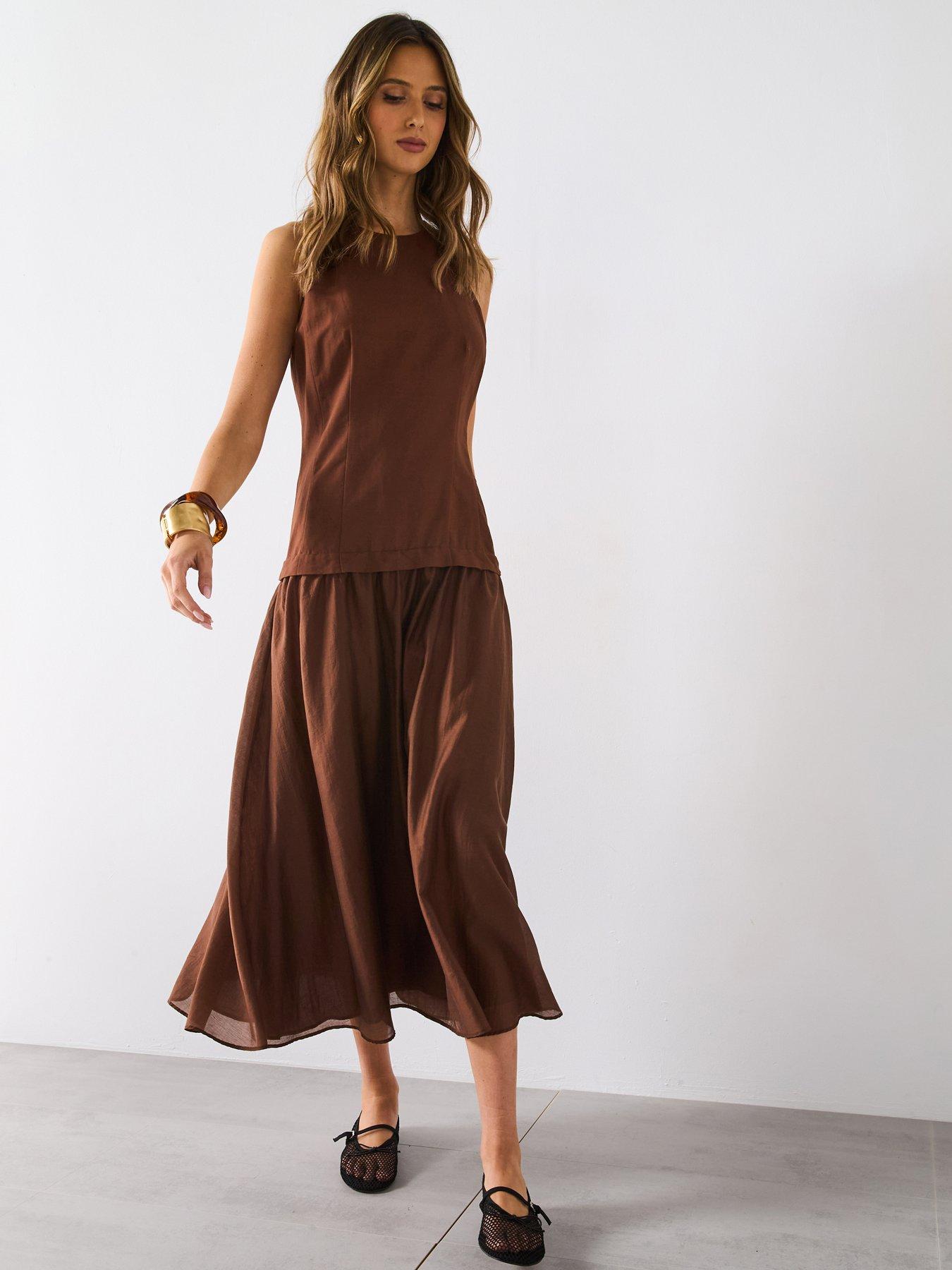 Mango Longline Midi Dress - Brown