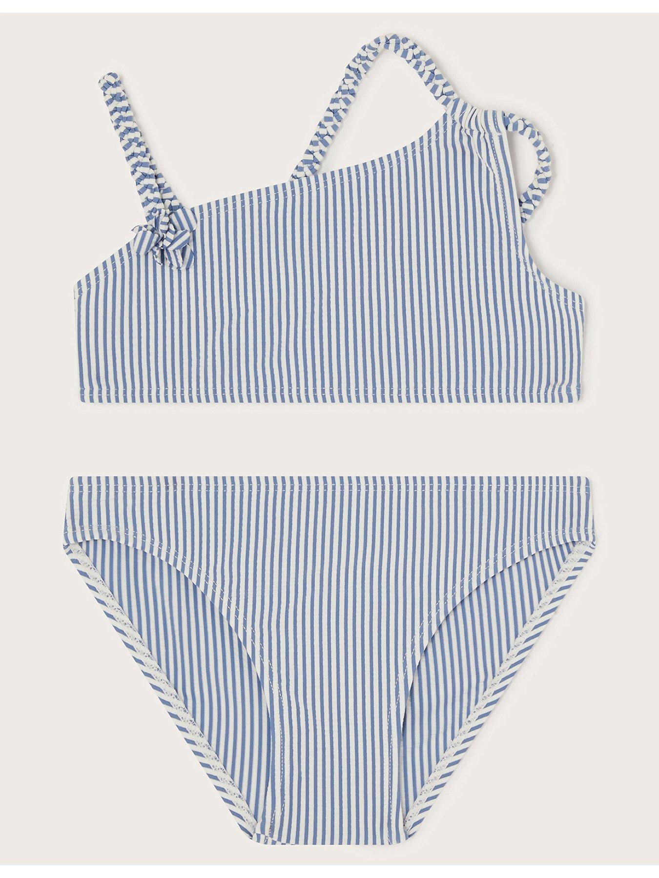 Image 1 of 3 of Monsoon Girls Stripe Asymmetrical Bikini Set - Blue